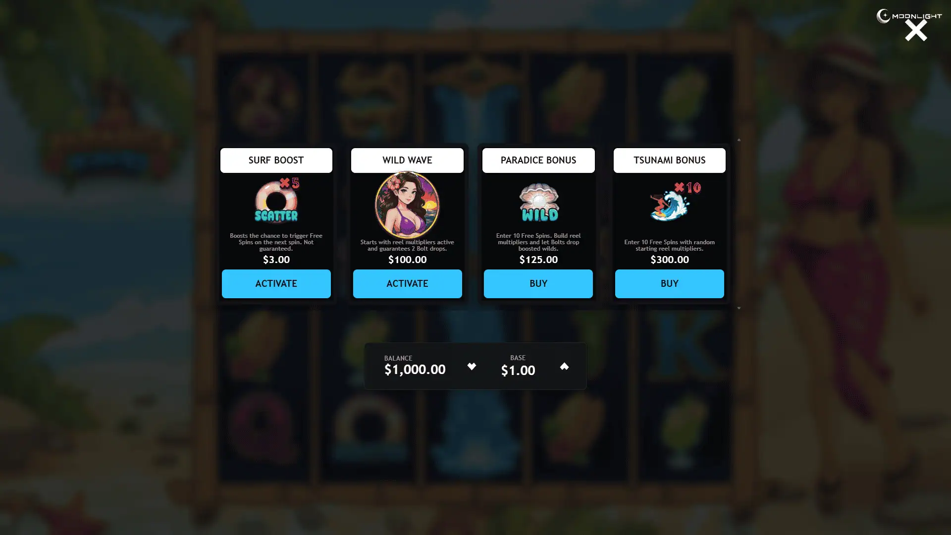 Paradice Waves bonus buy menu