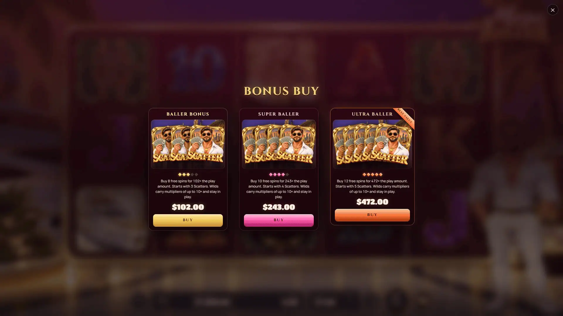 Mega Baller bonus buy menu