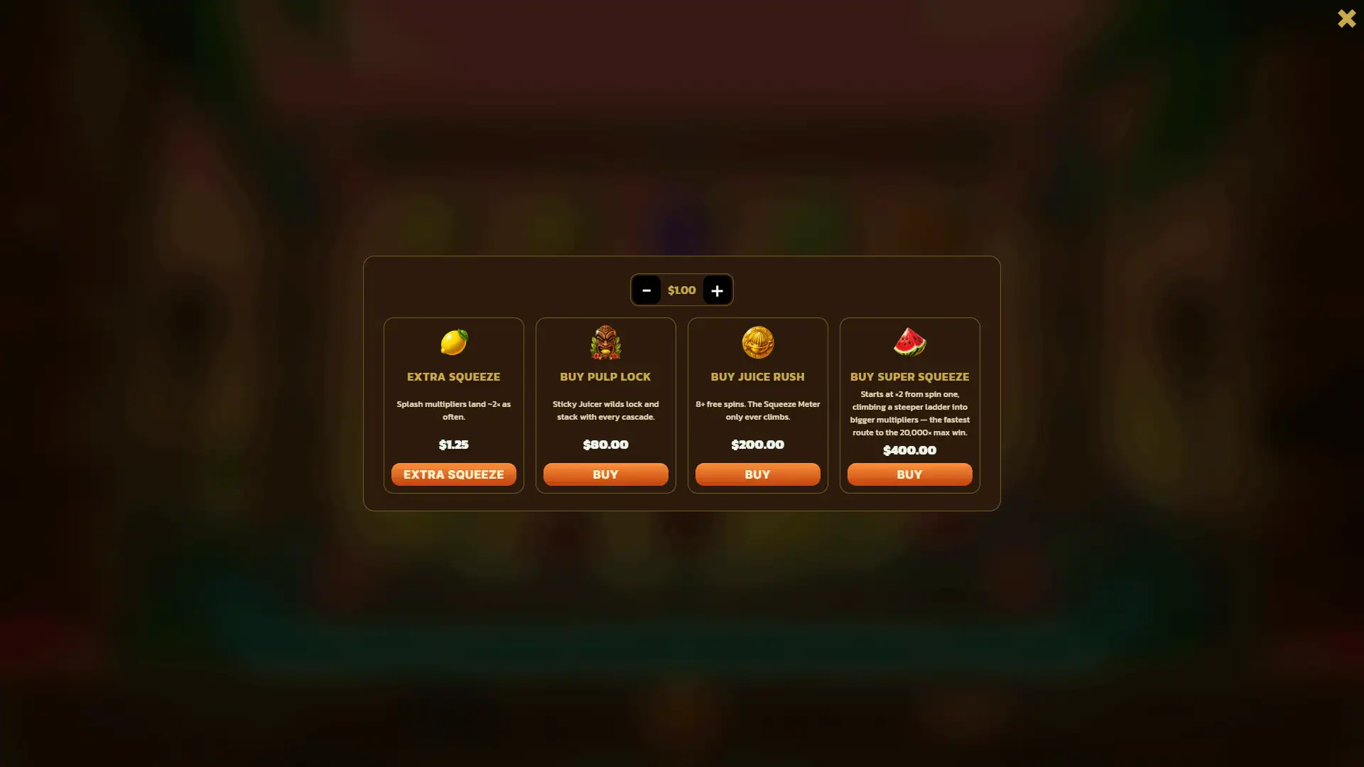 Big Squeeze bonus buy menu