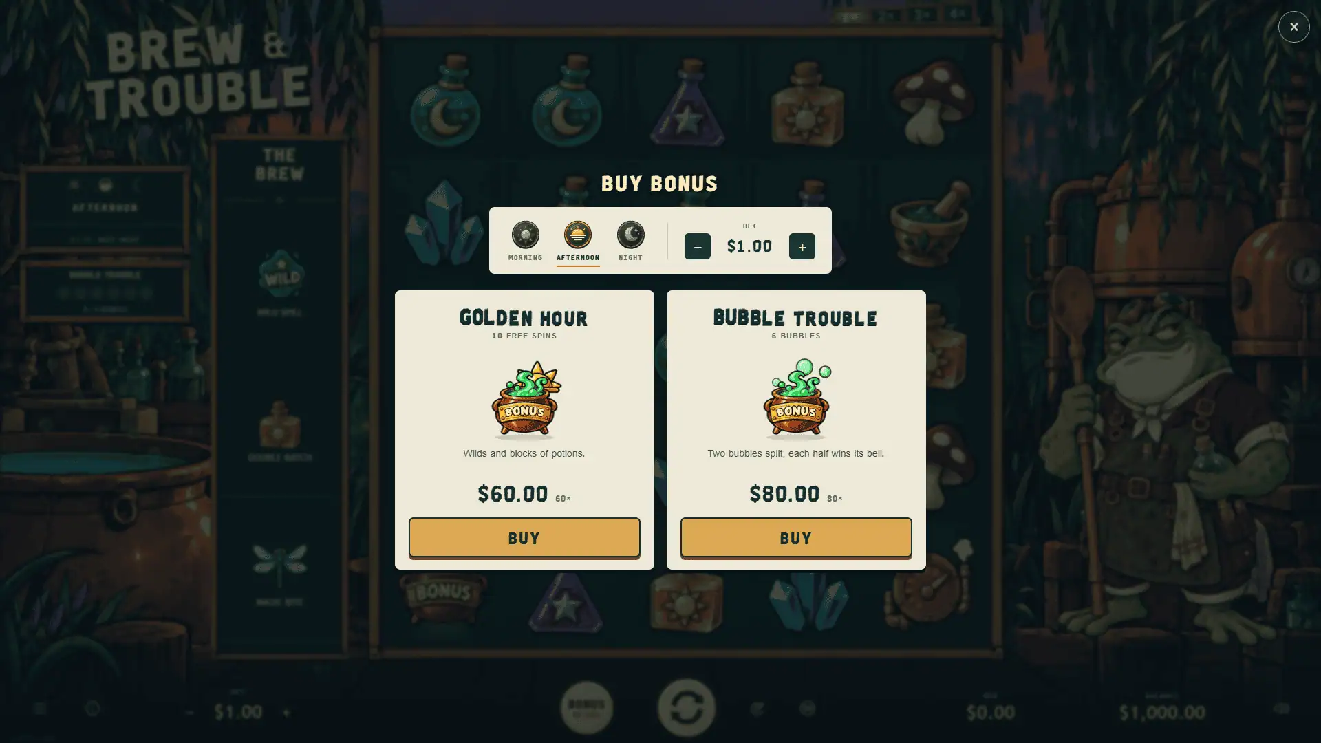 Brew and Troubles bonus buy menu
