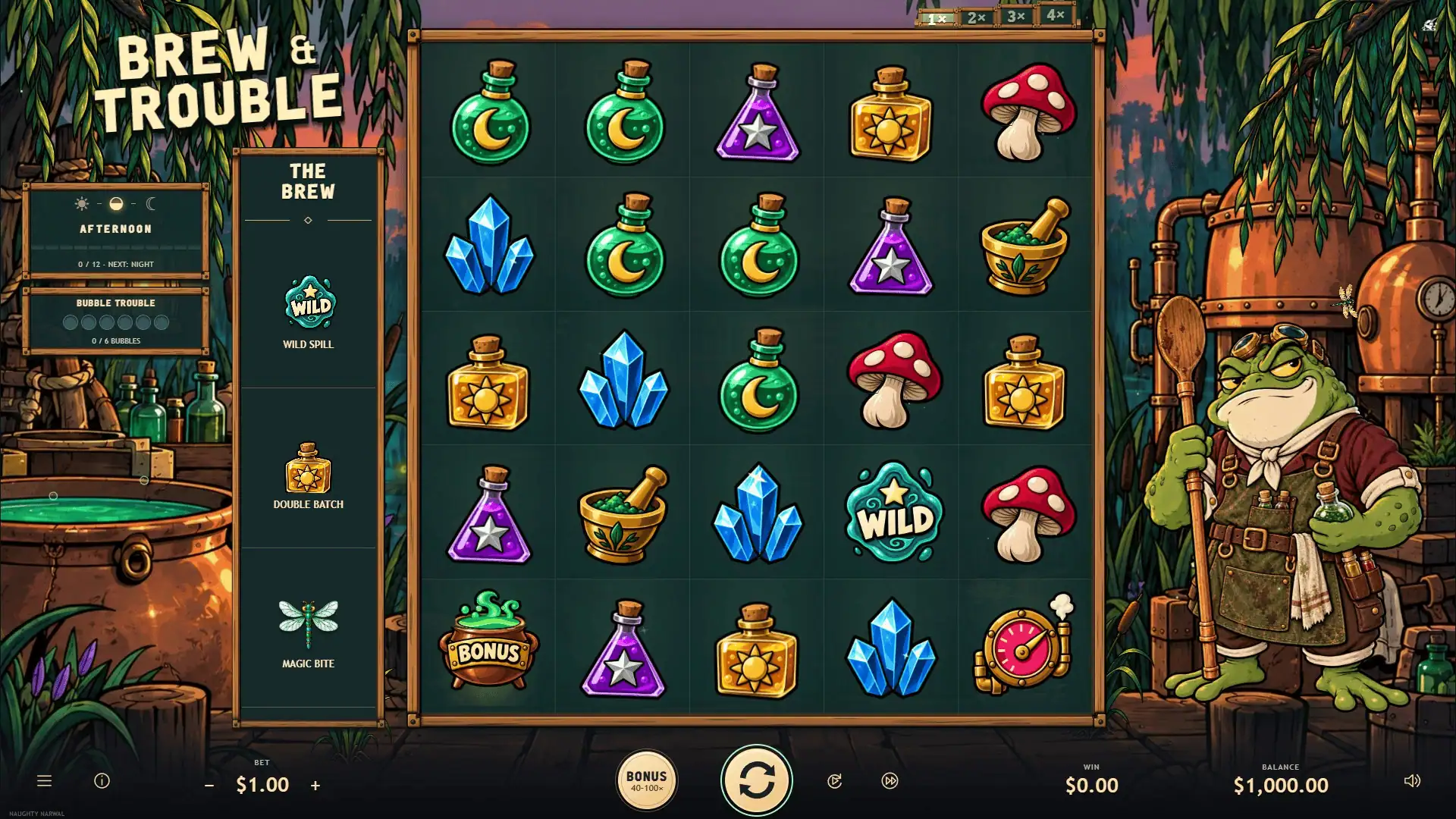 Brew and Troubles slot gameplay reels