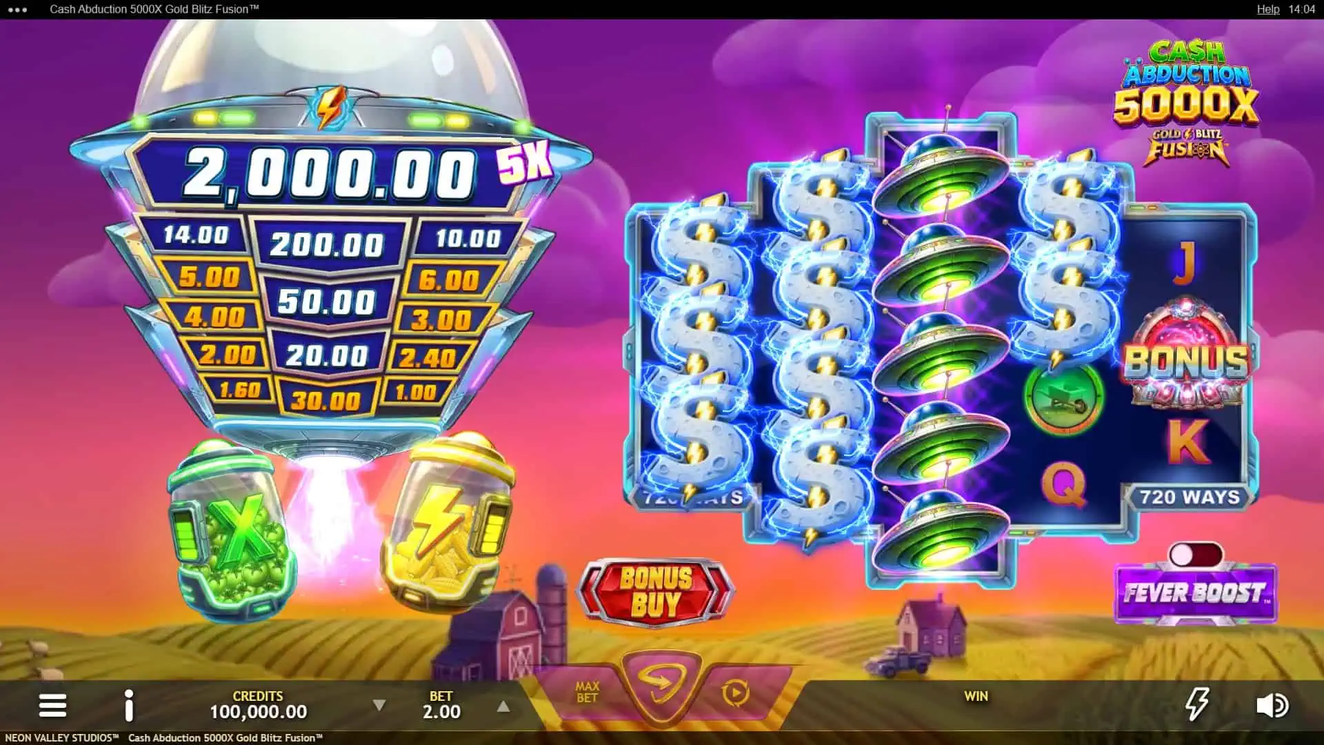 Cash Abduction 5000X Gold Blitz Fusion slot gameplay reels