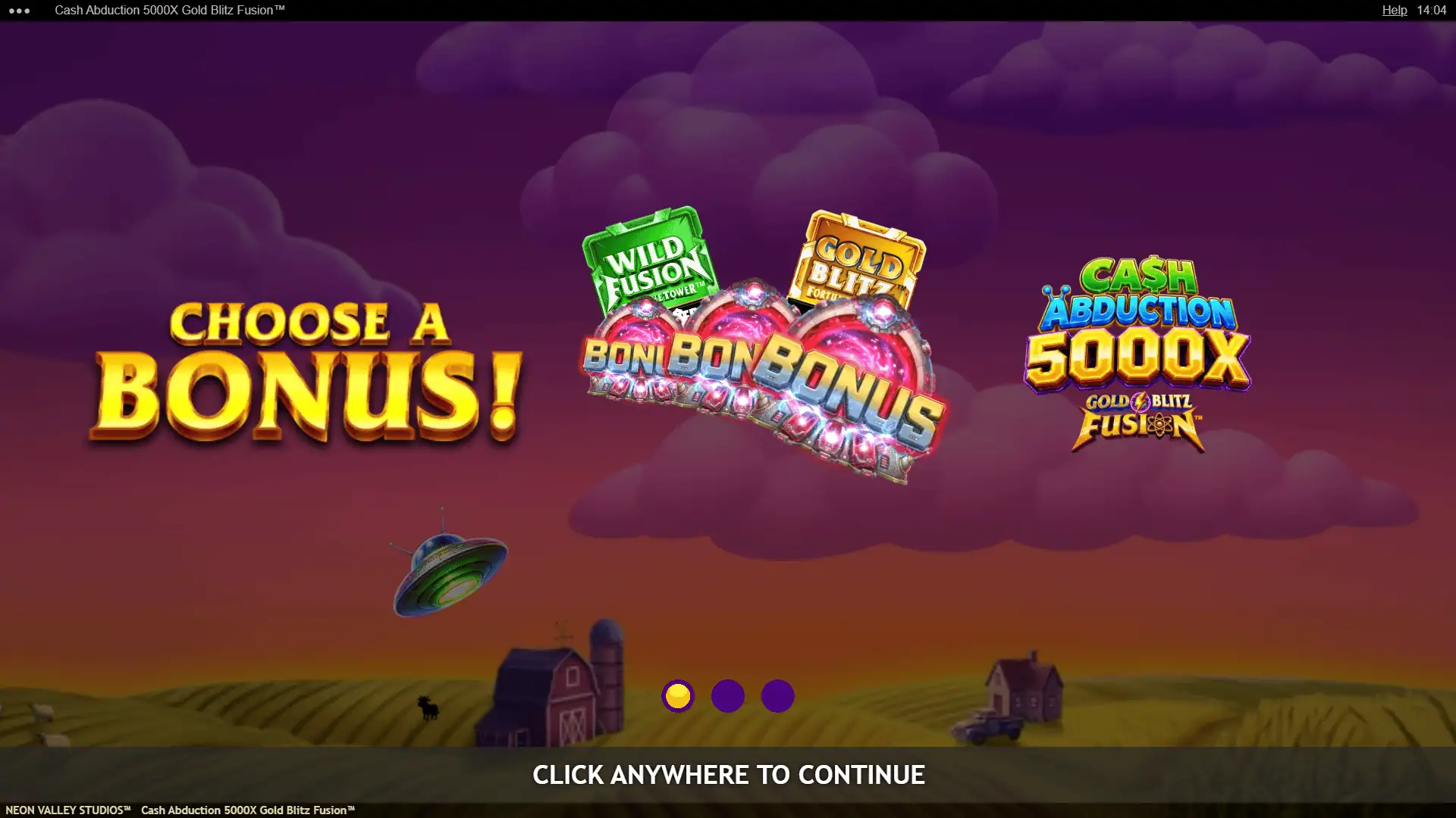 Cash Abduction 5000X Gold Blitz Fusion slot intro screen