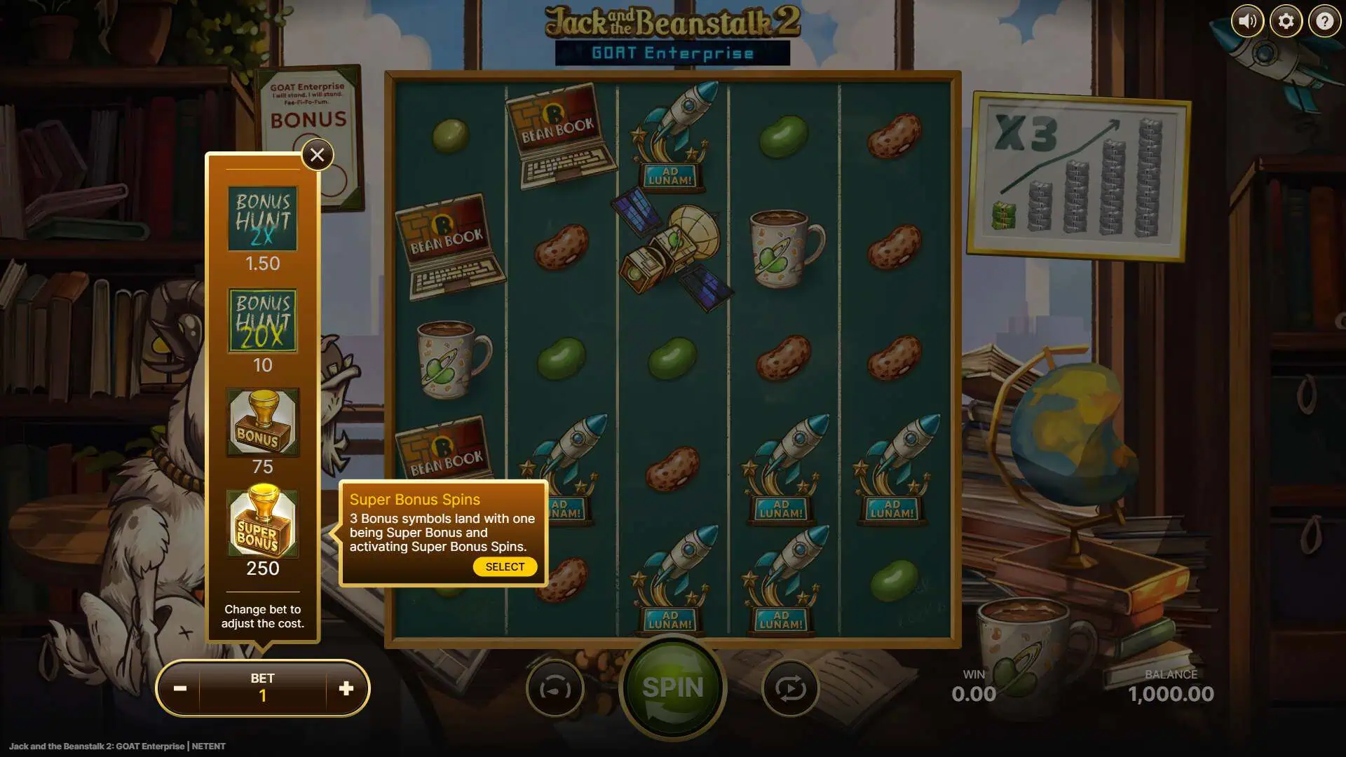 Jack and the Beanstalk 2 bonus buy menu