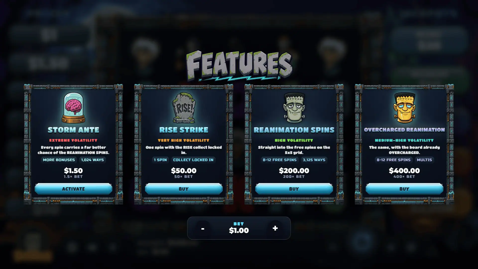 Grave Voltage bonus buy menu