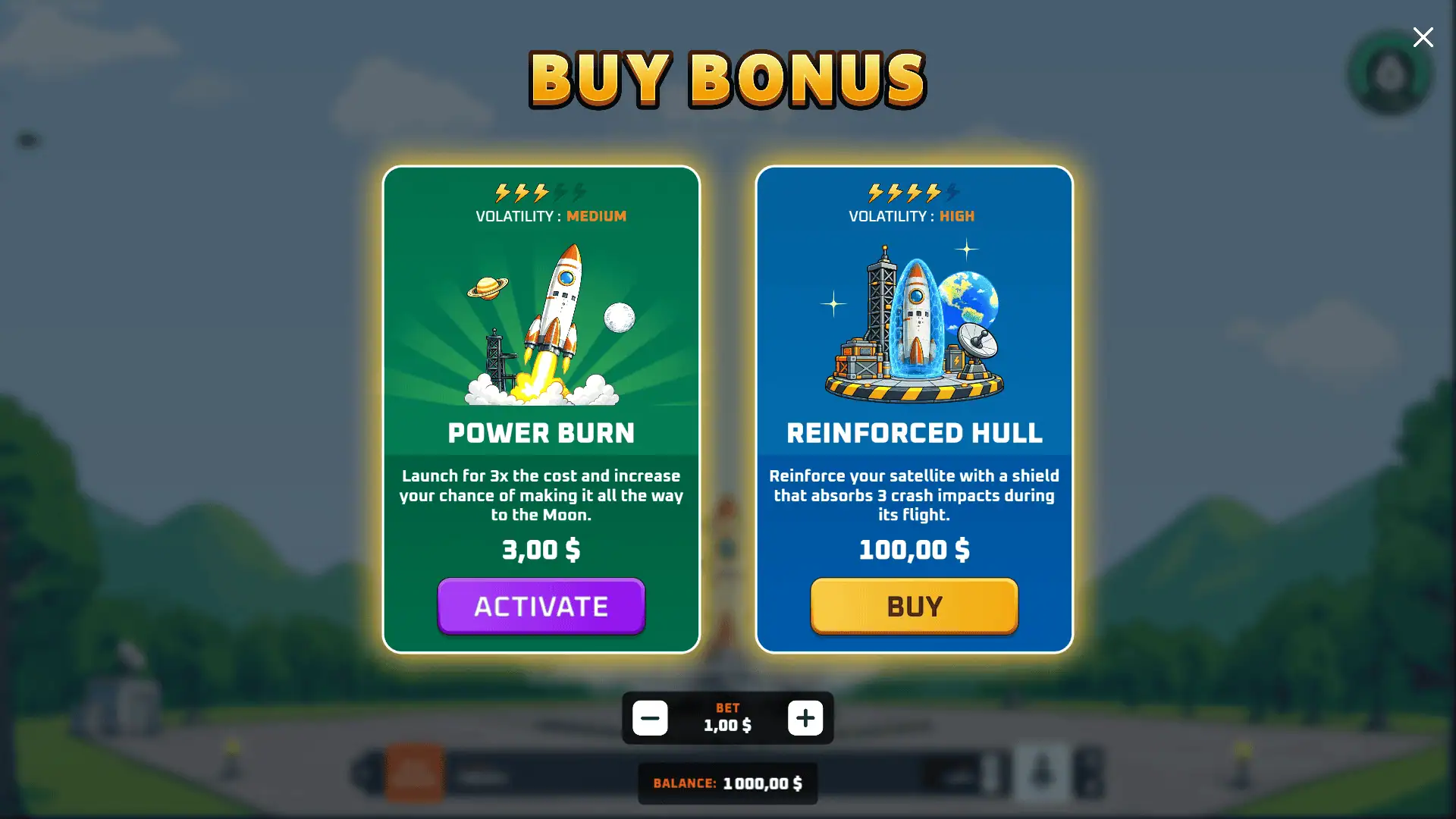Satellite Run bonus buy menu