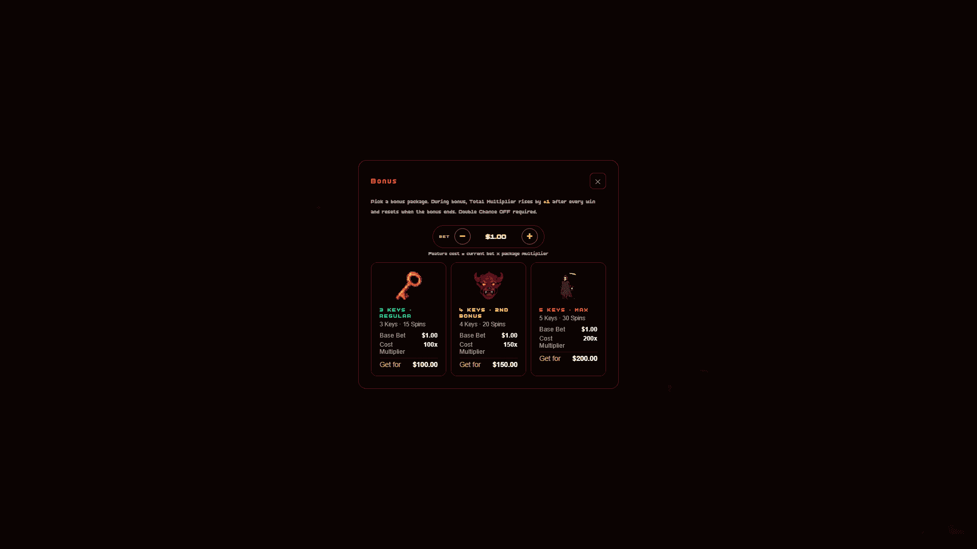 Pixel Cult bonus buy menu