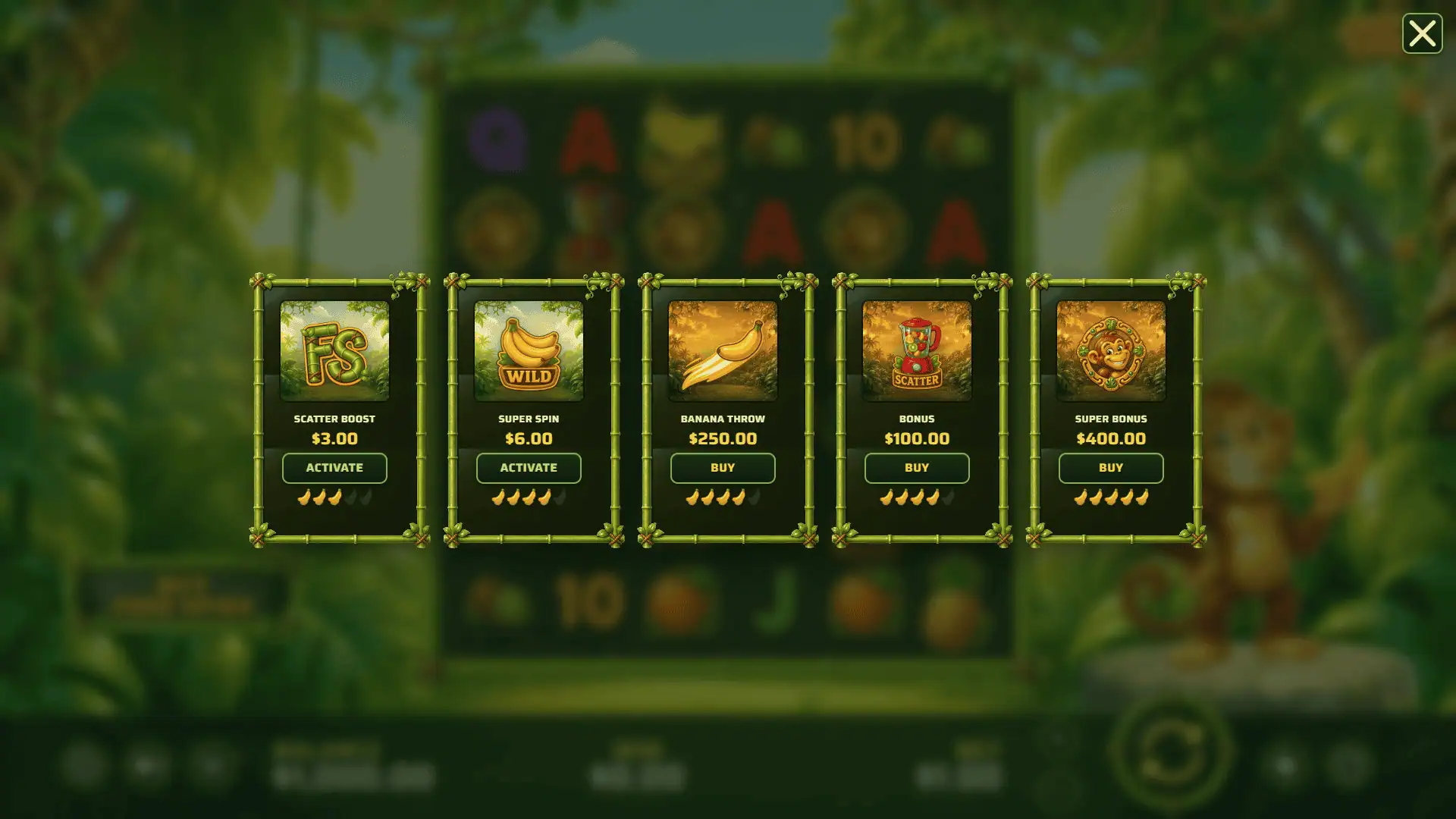Fruity Chimp bonus buy menu