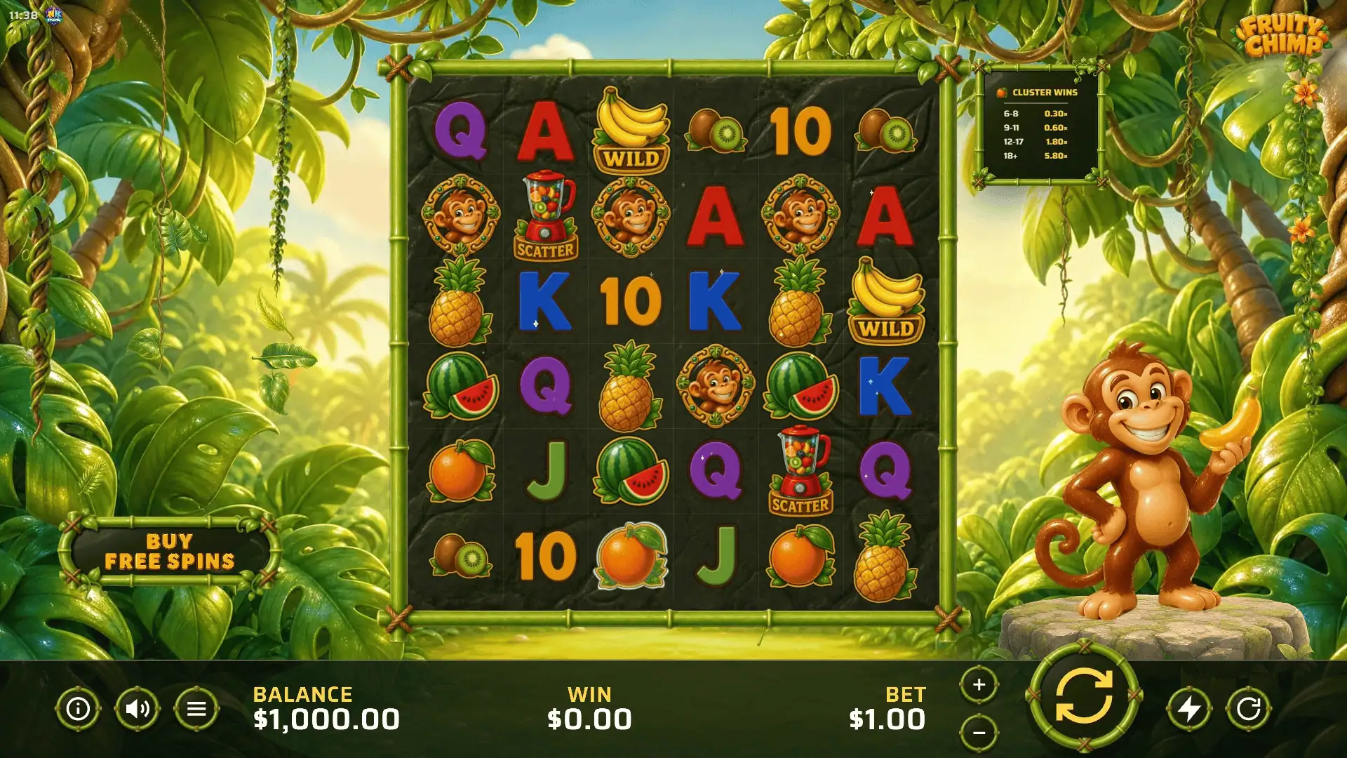 Fruity Chimp slot gameplay reels