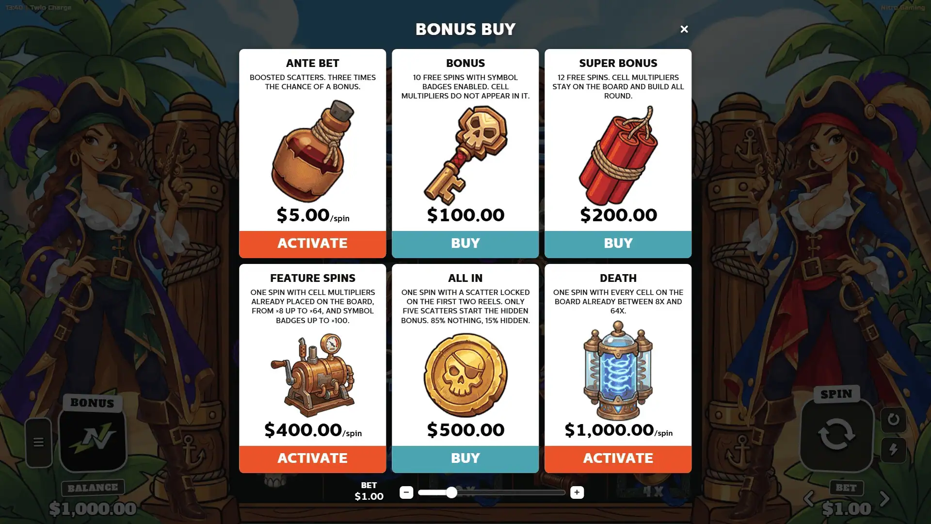 Twin Charge bonus buy menu