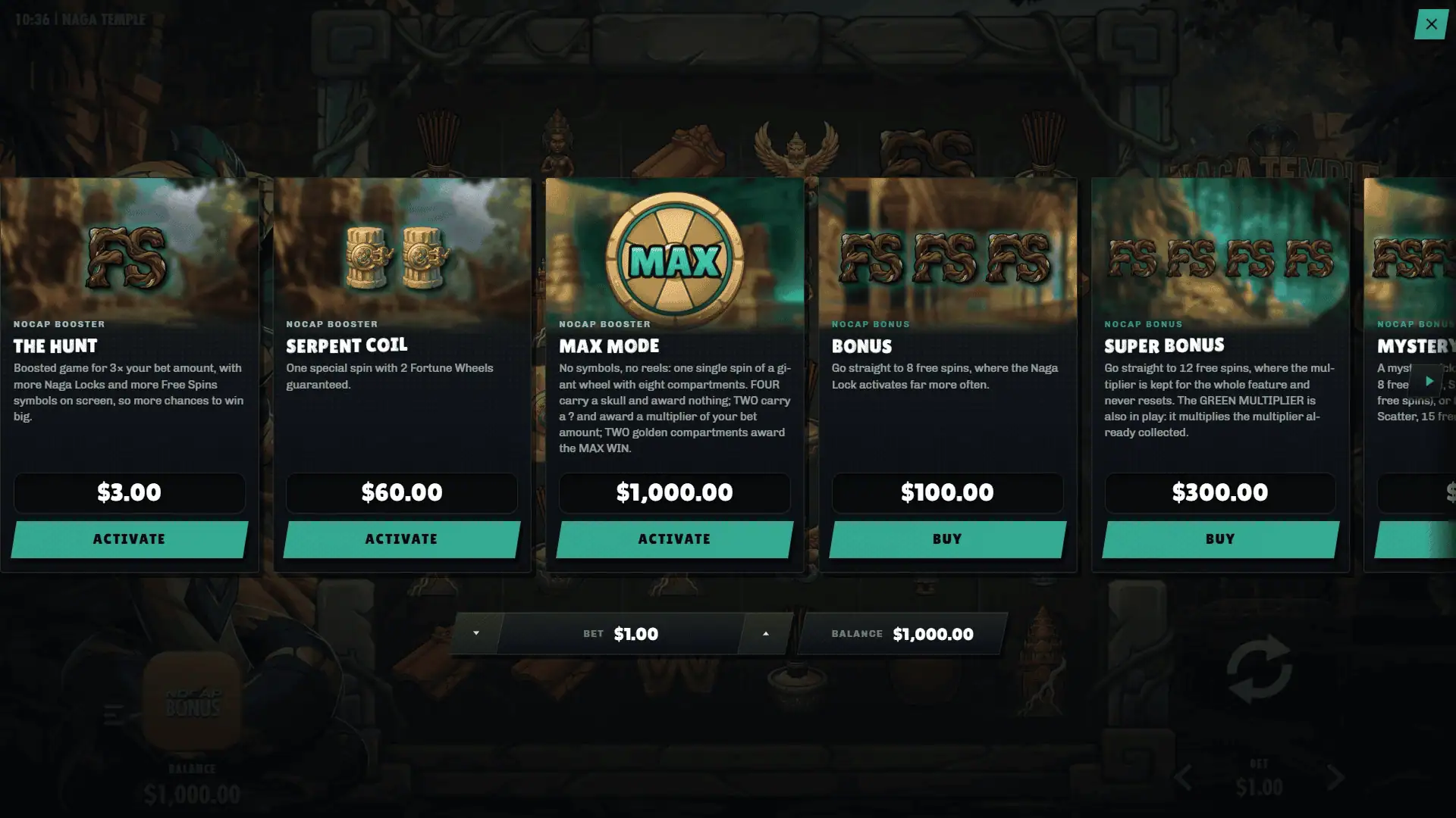 Naga Temple bonus buy menu