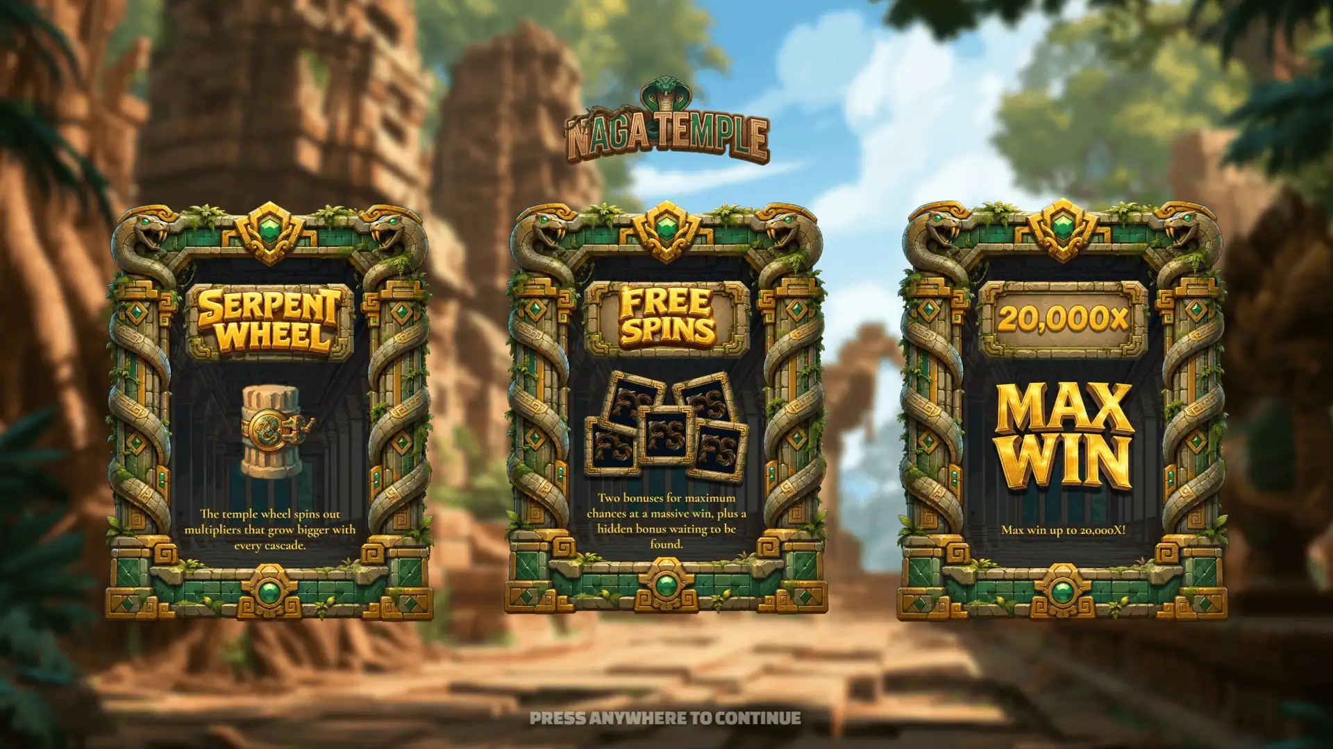 Naga Temple slot intro screen