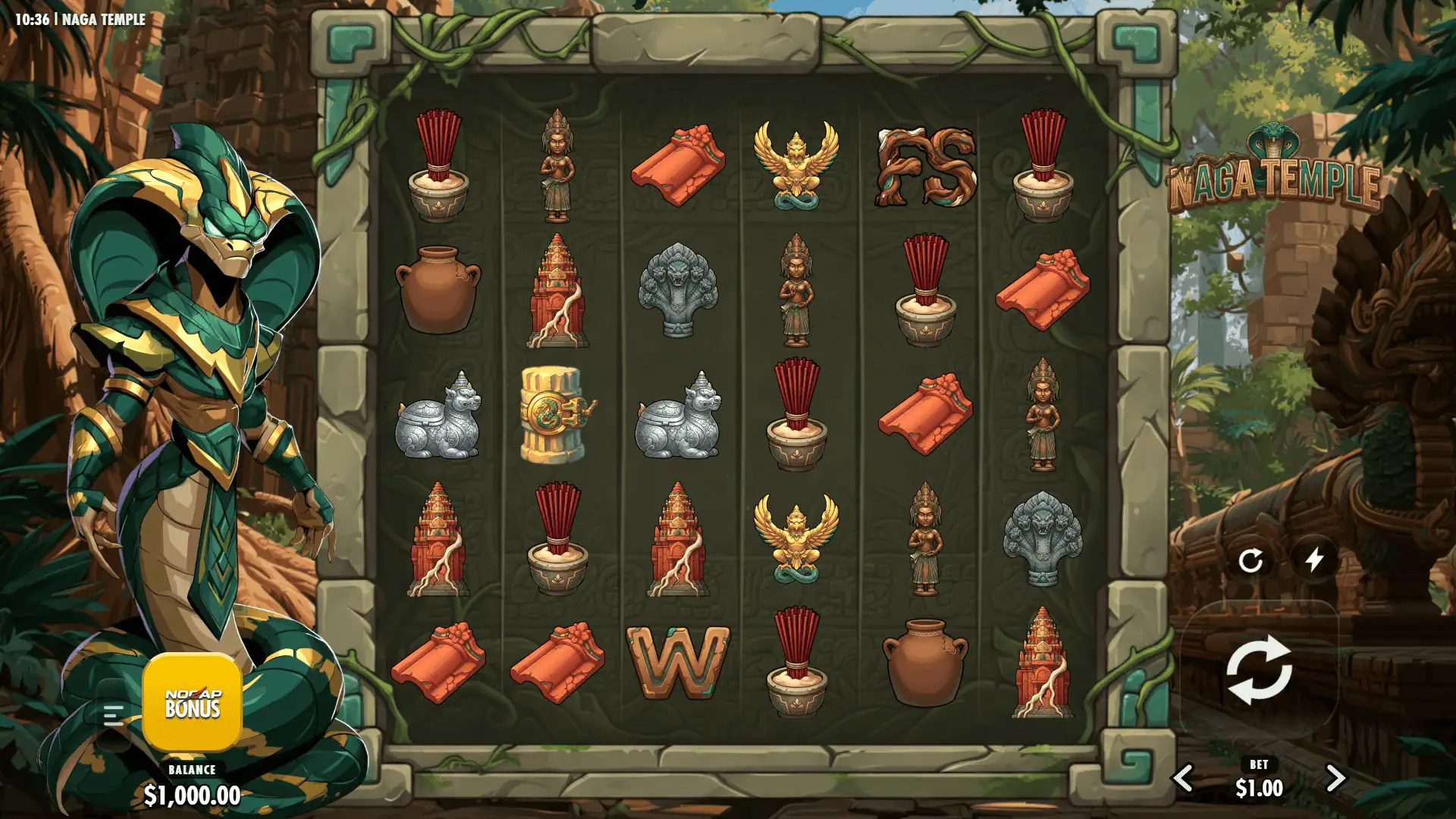 Naga Temple slot gameplay reels
