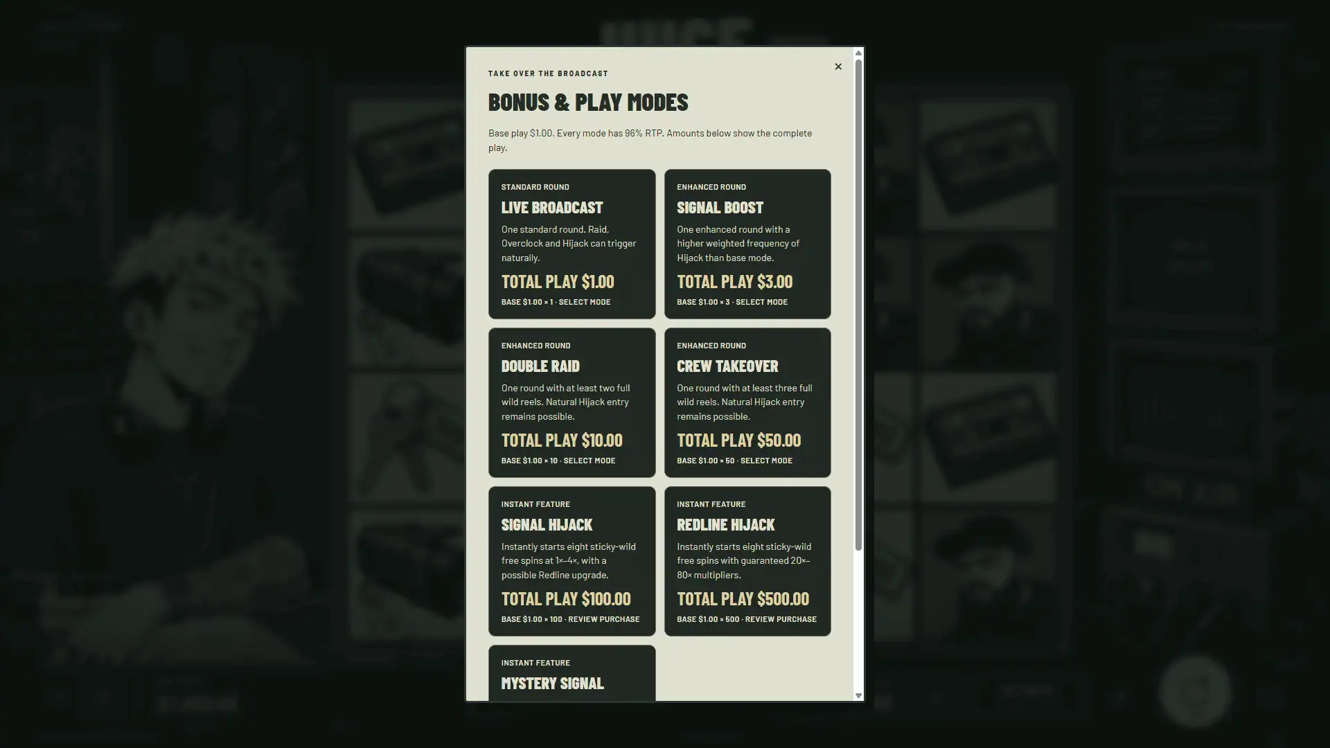 Juice Live bonus buy menu