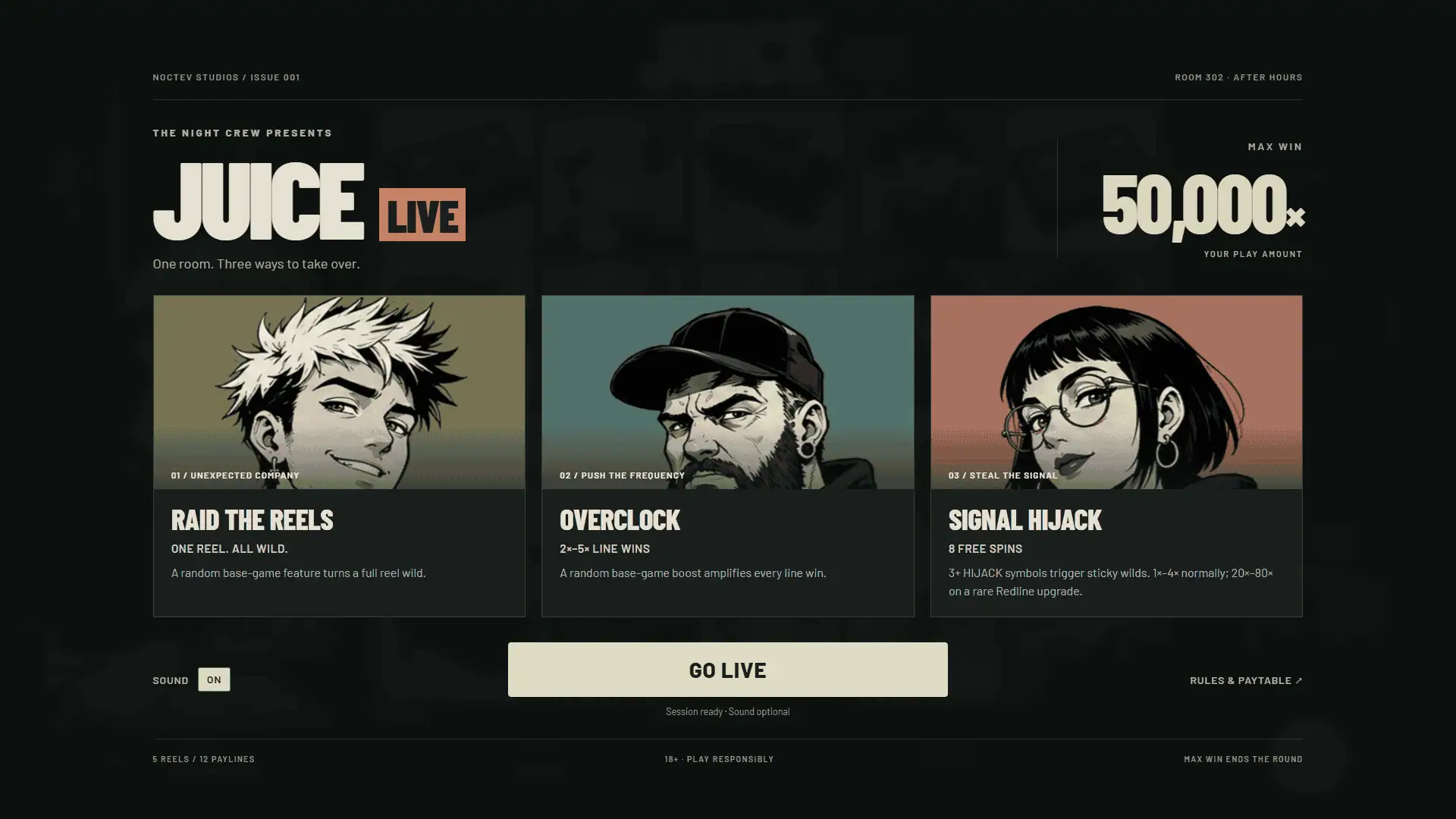 Juice Live slot intro screen