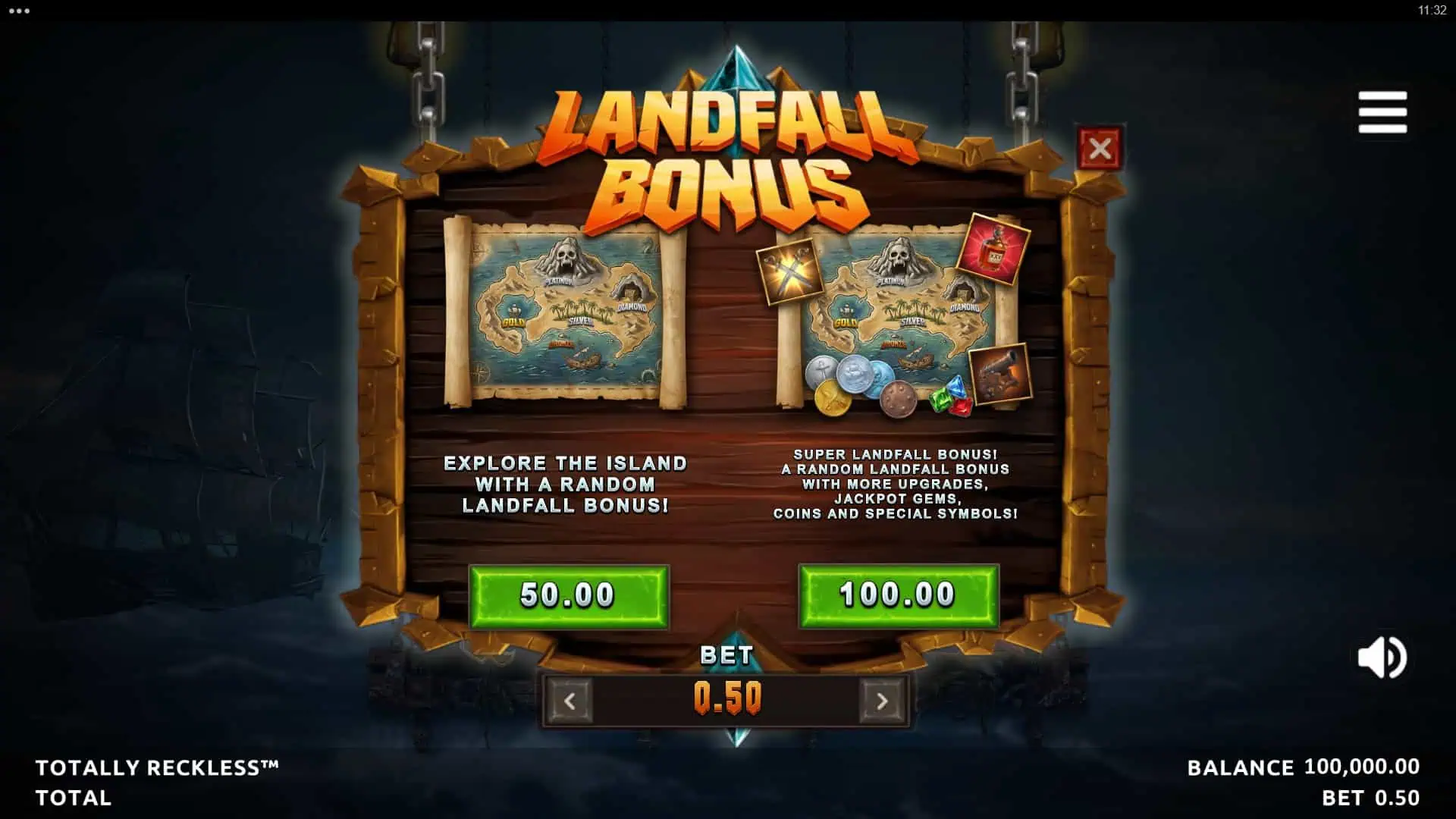 Totally Reckless bonus buy menu