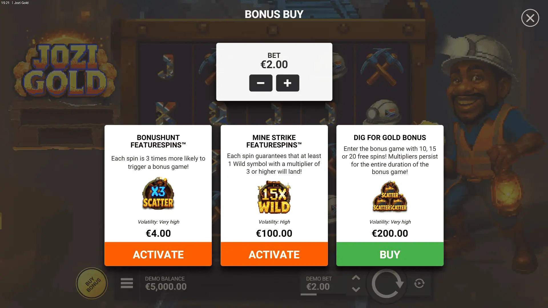 Jozi Gold bonus buy menu