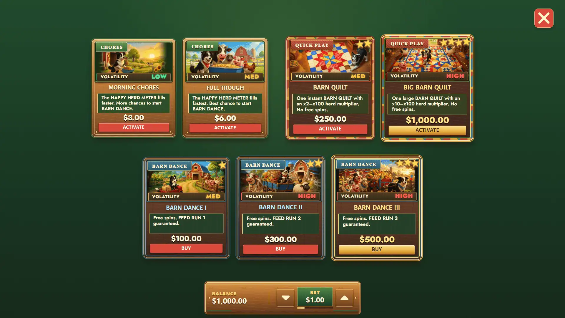 Hay Farm bonus buy menu