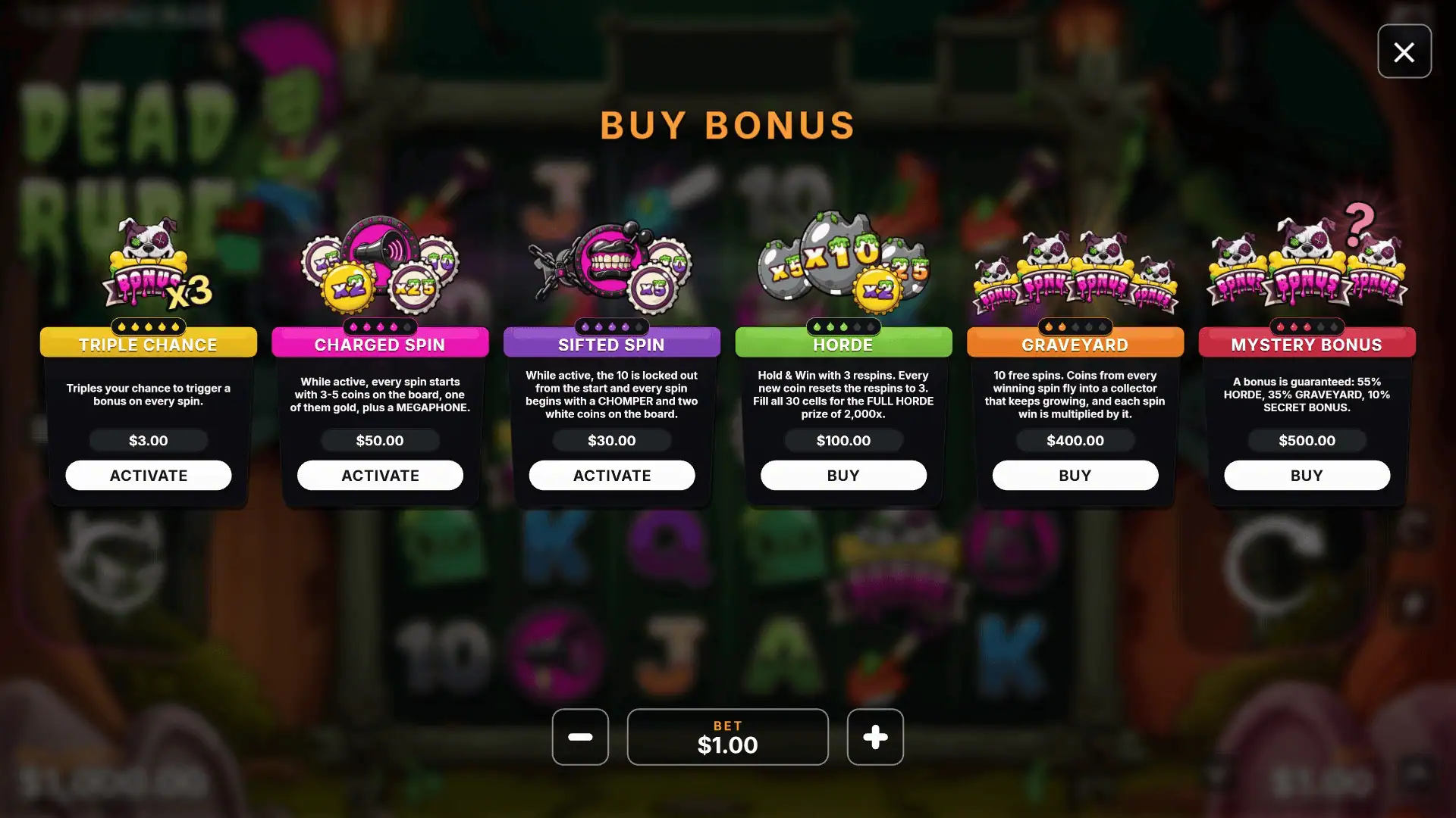 Dead Rude bonus buy menu