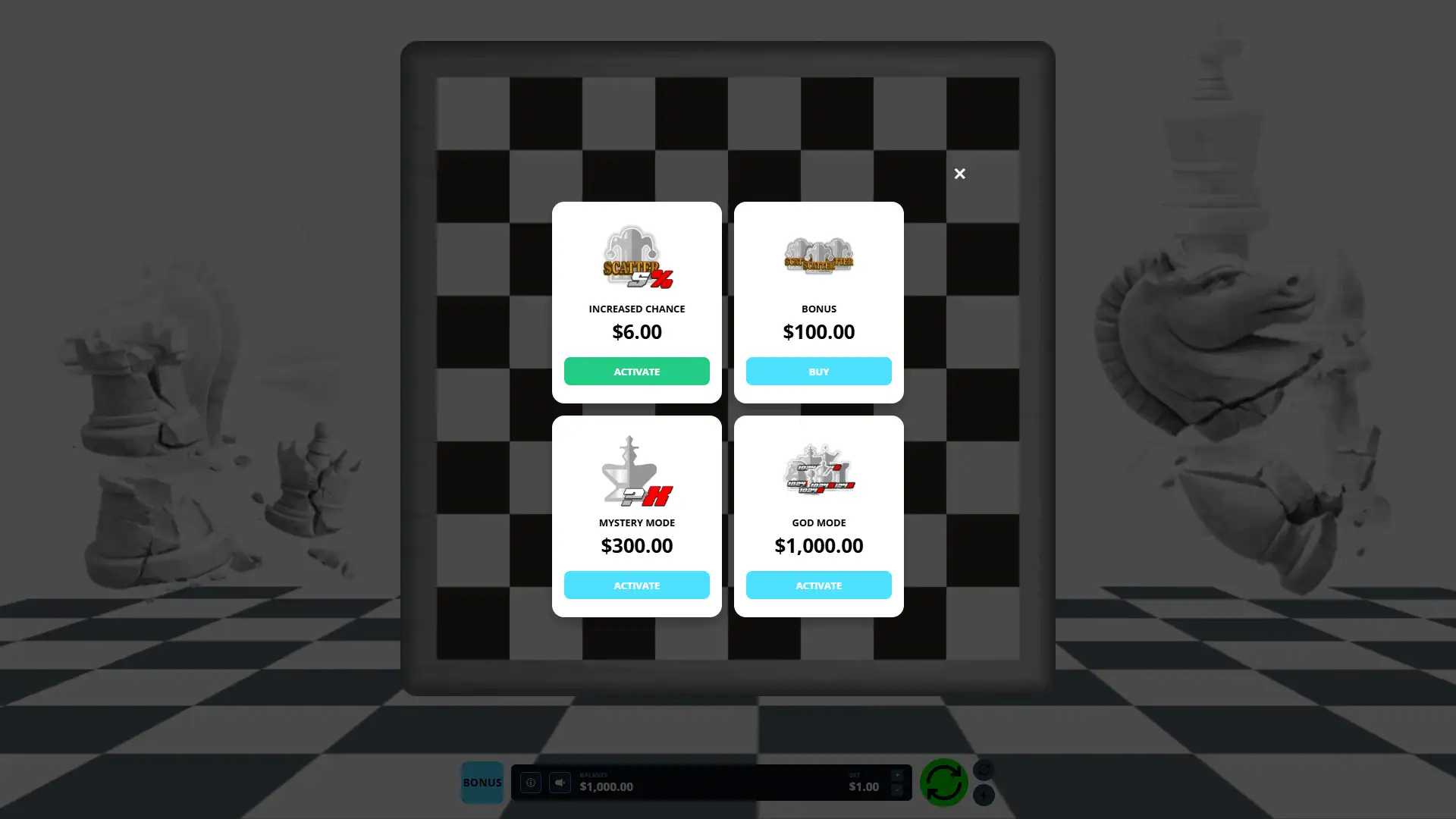 Chess 2 bonus buy menu