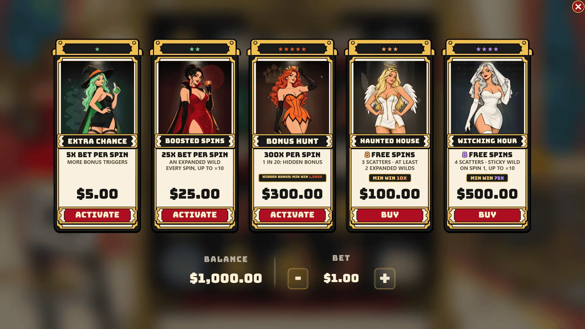 Spookin bonus buy menu
