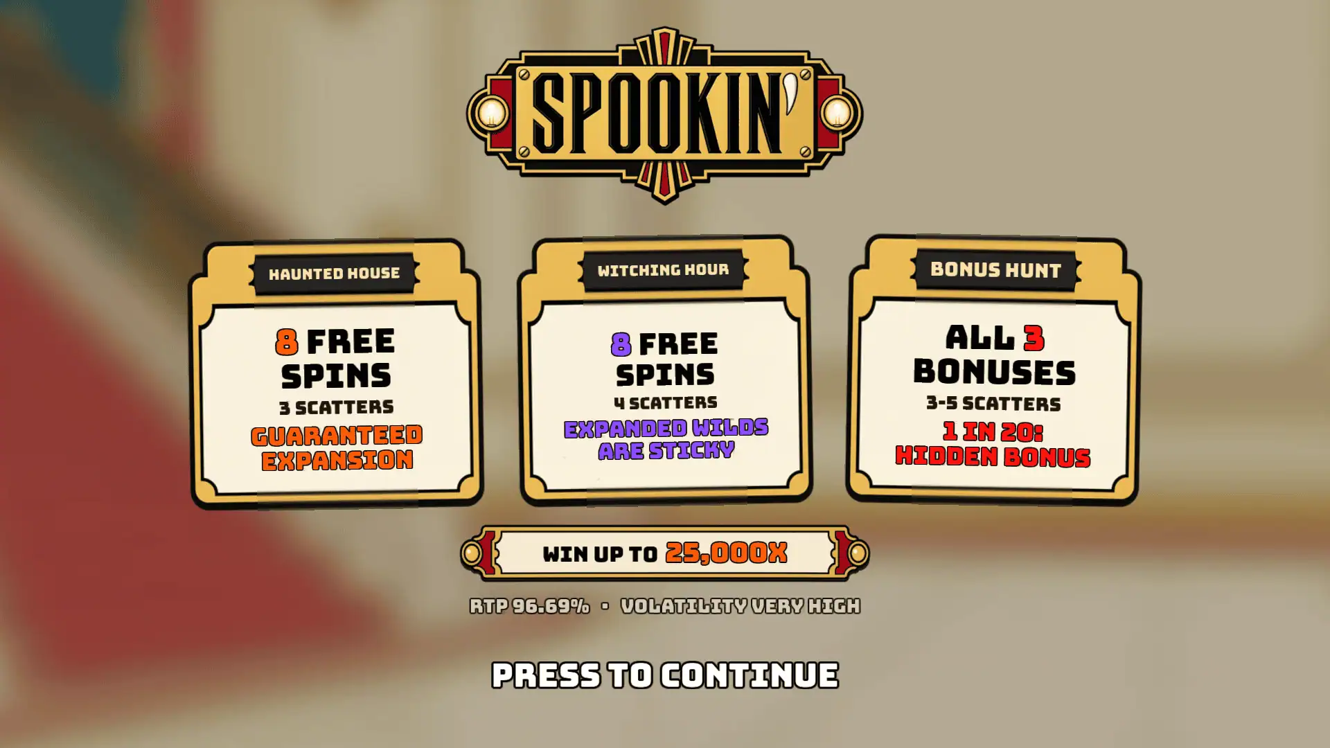 Spookin slot intro screen