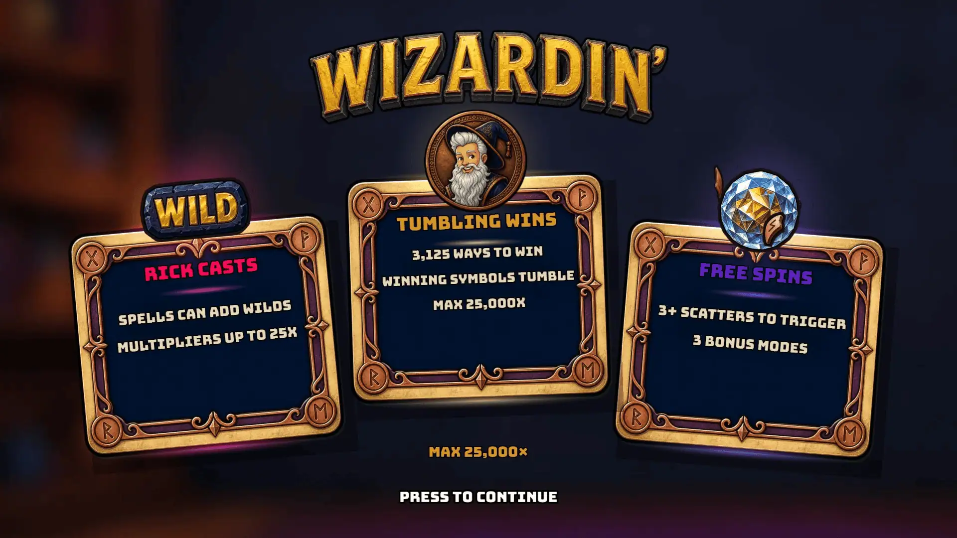 Wizardin' slot intro screen