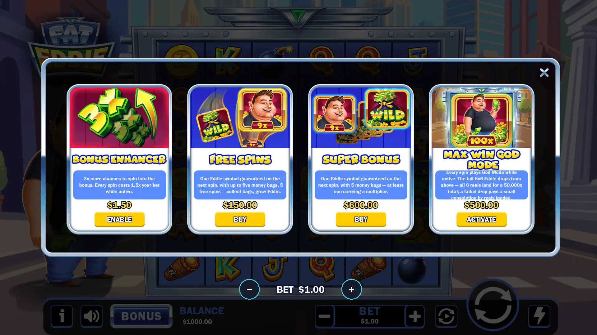 Fat Eddie bonus buy menu