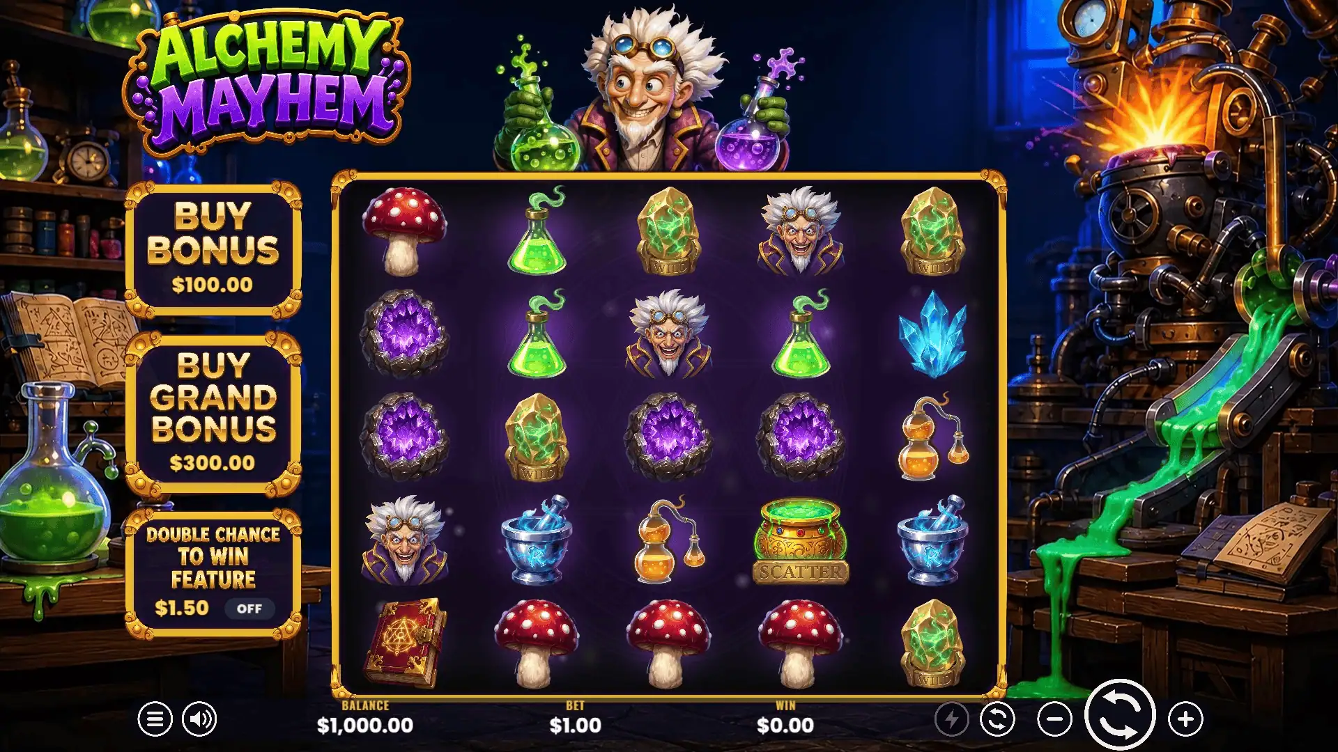 Alchemy Mayhem slot gameplay reels