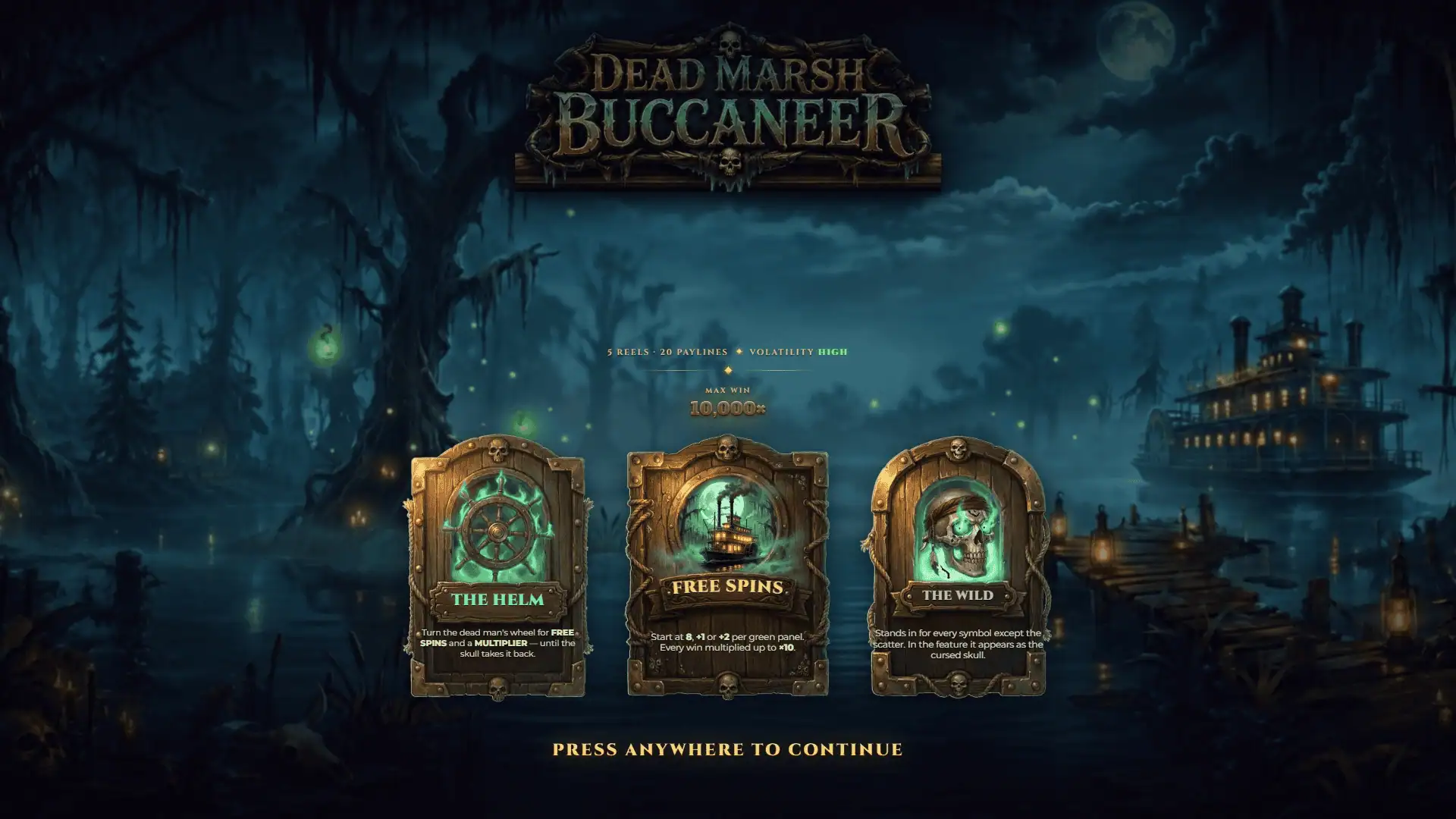 Dead Marsh Buccaneer slot intro screen
