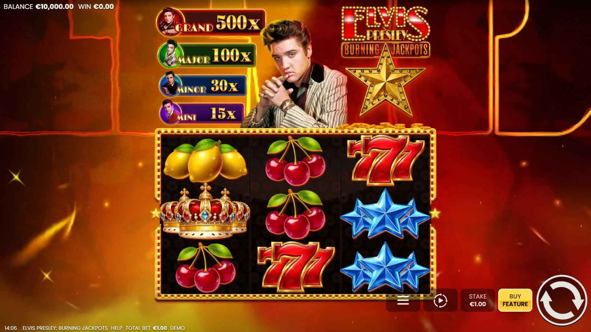 Elvis Presley: Burning Jackpots slot gameplay reels