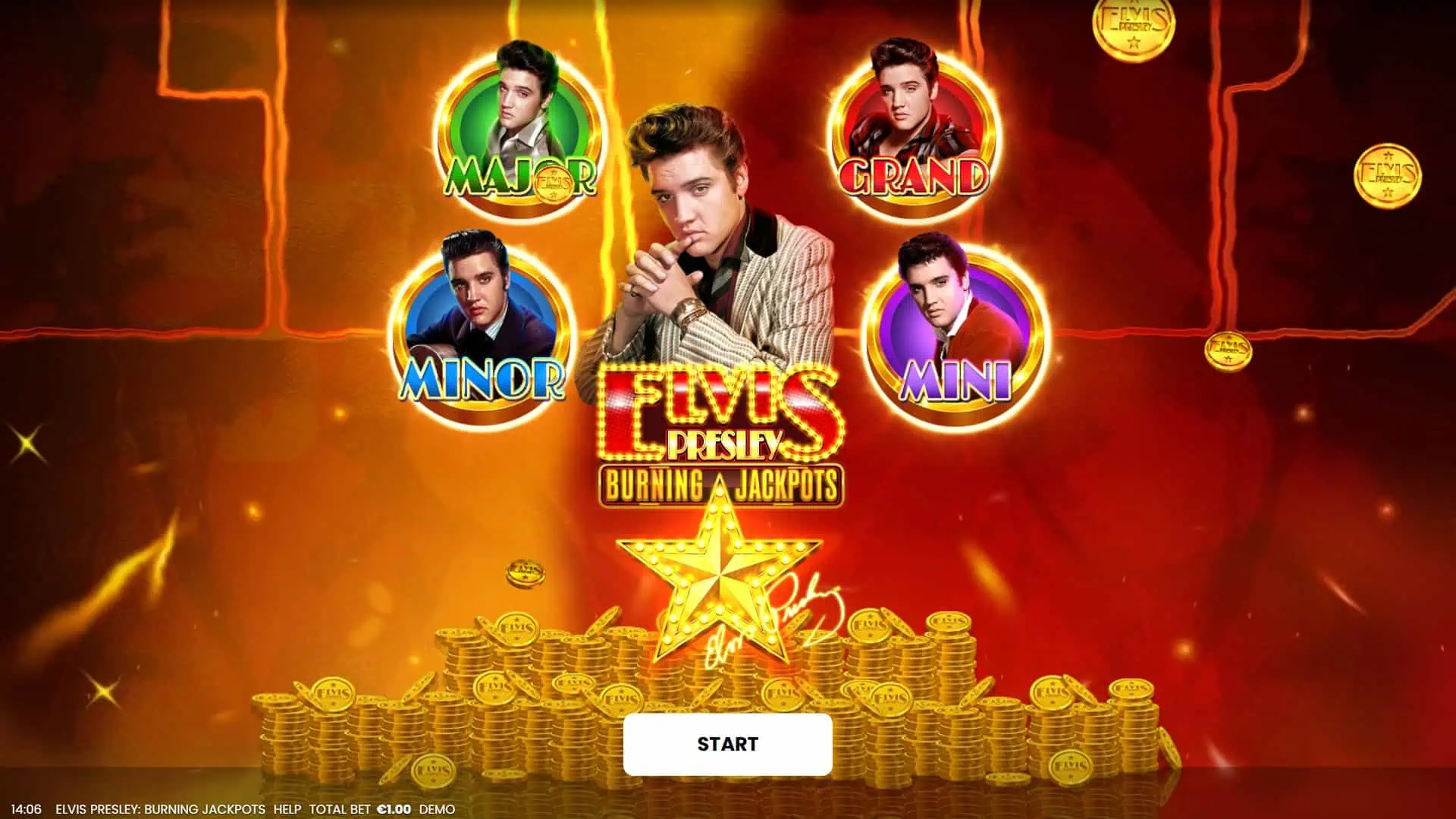 Elvis Presley: Burning Jackpots slot intro screen