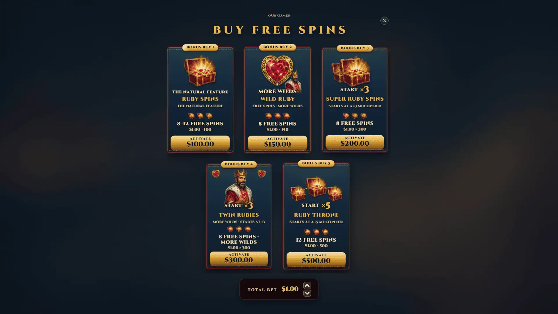 Ruby Kings bonus buy menu