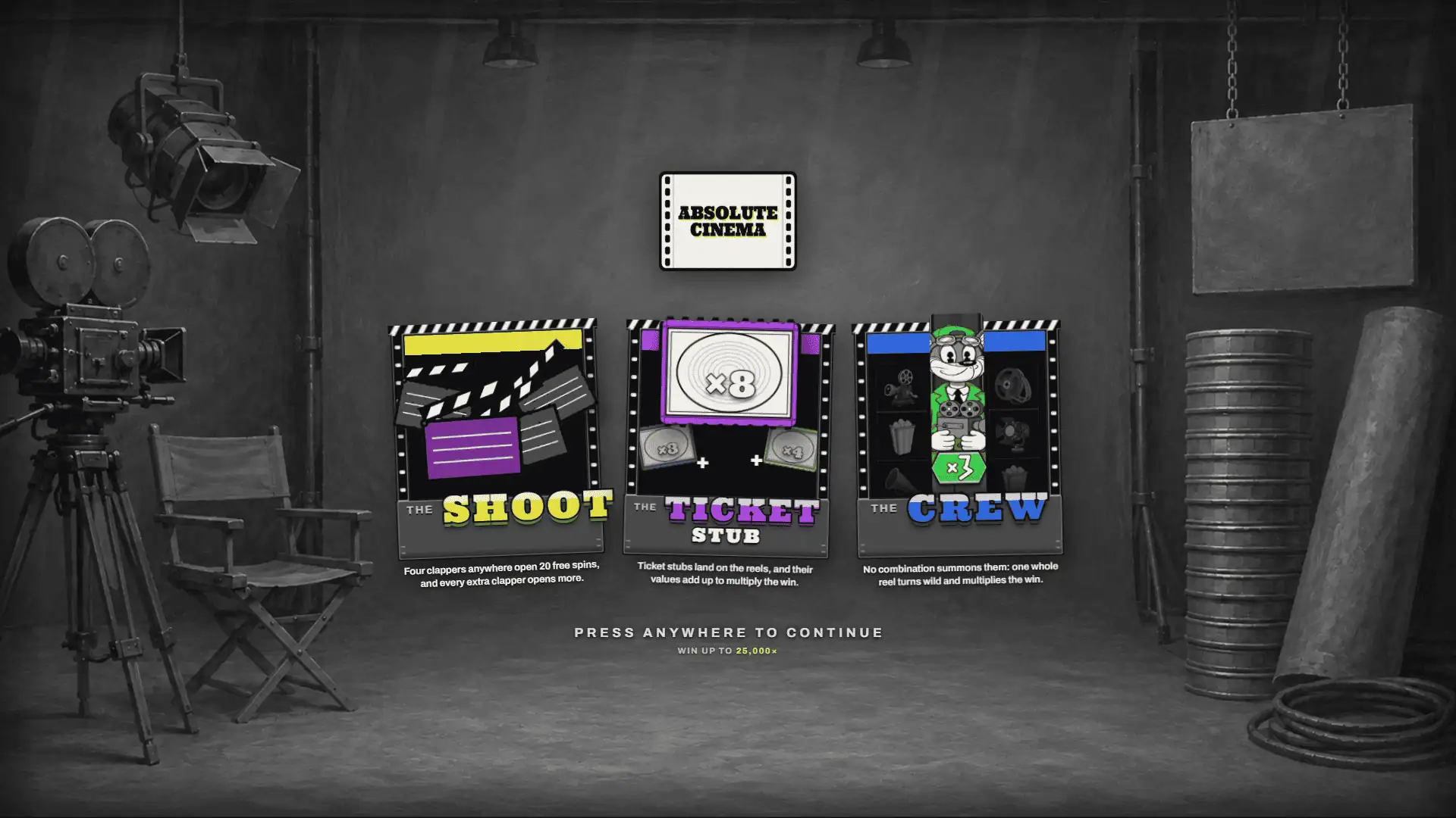 Absolute Cinema slot intro screen