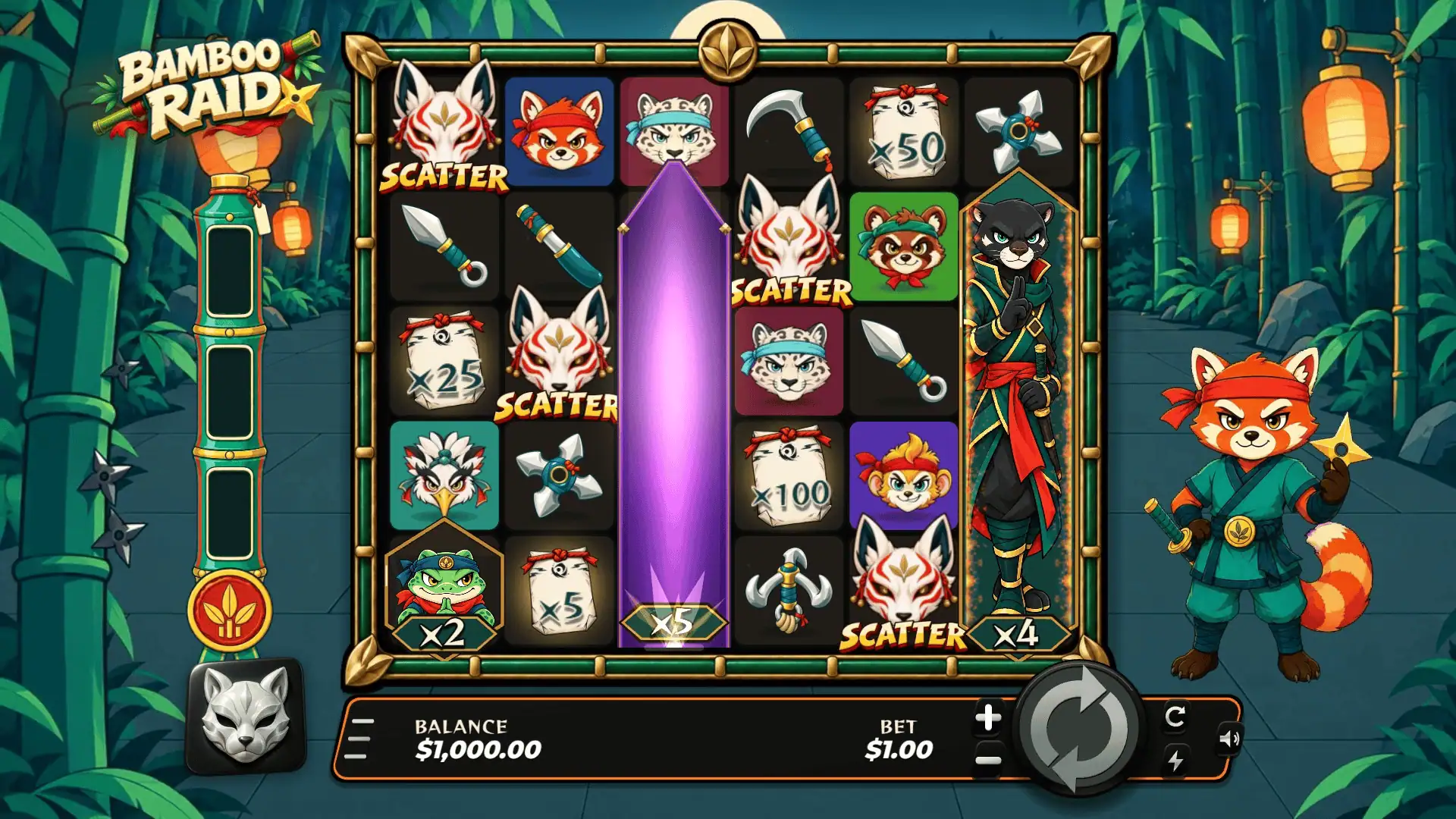 Bamboo Raid slot gameplay reels