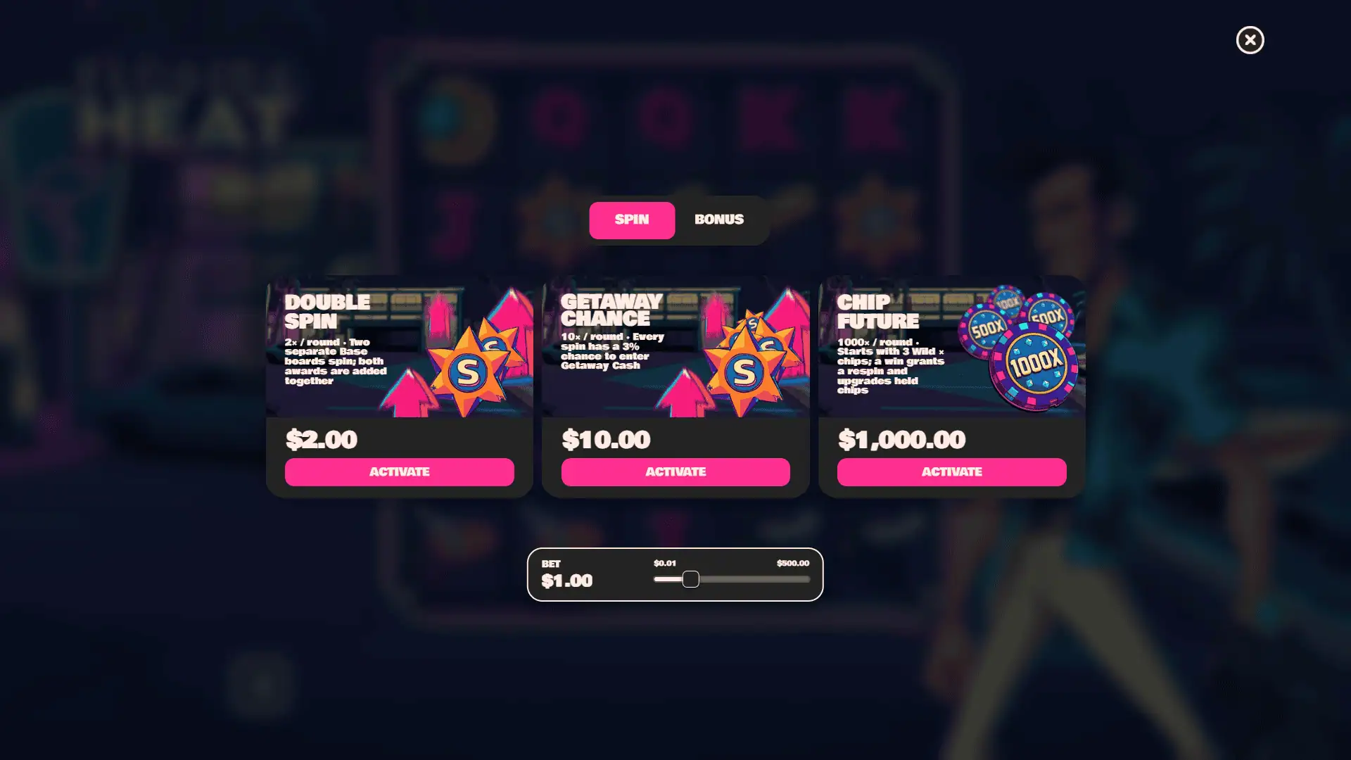 Florida Heat bonus buy menu