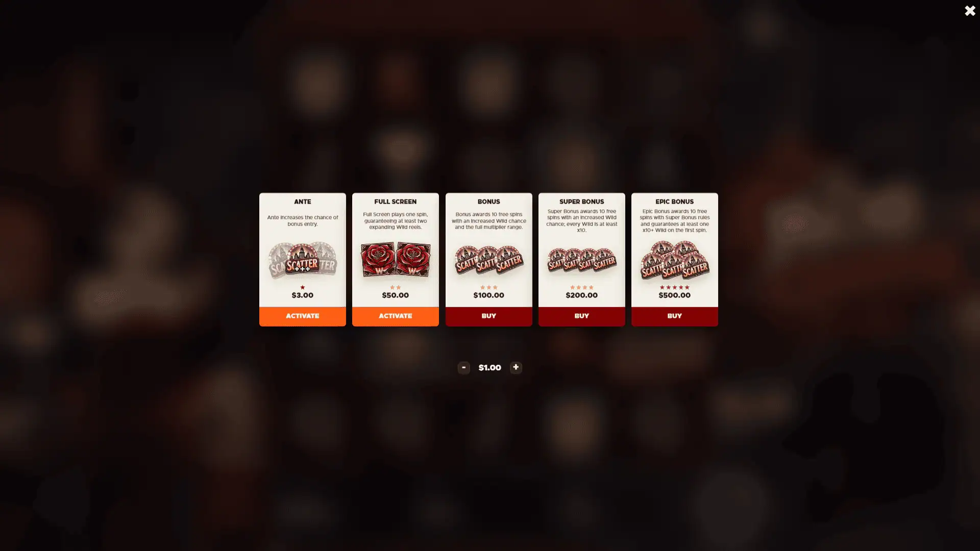 Mob Queen bonus buy menu