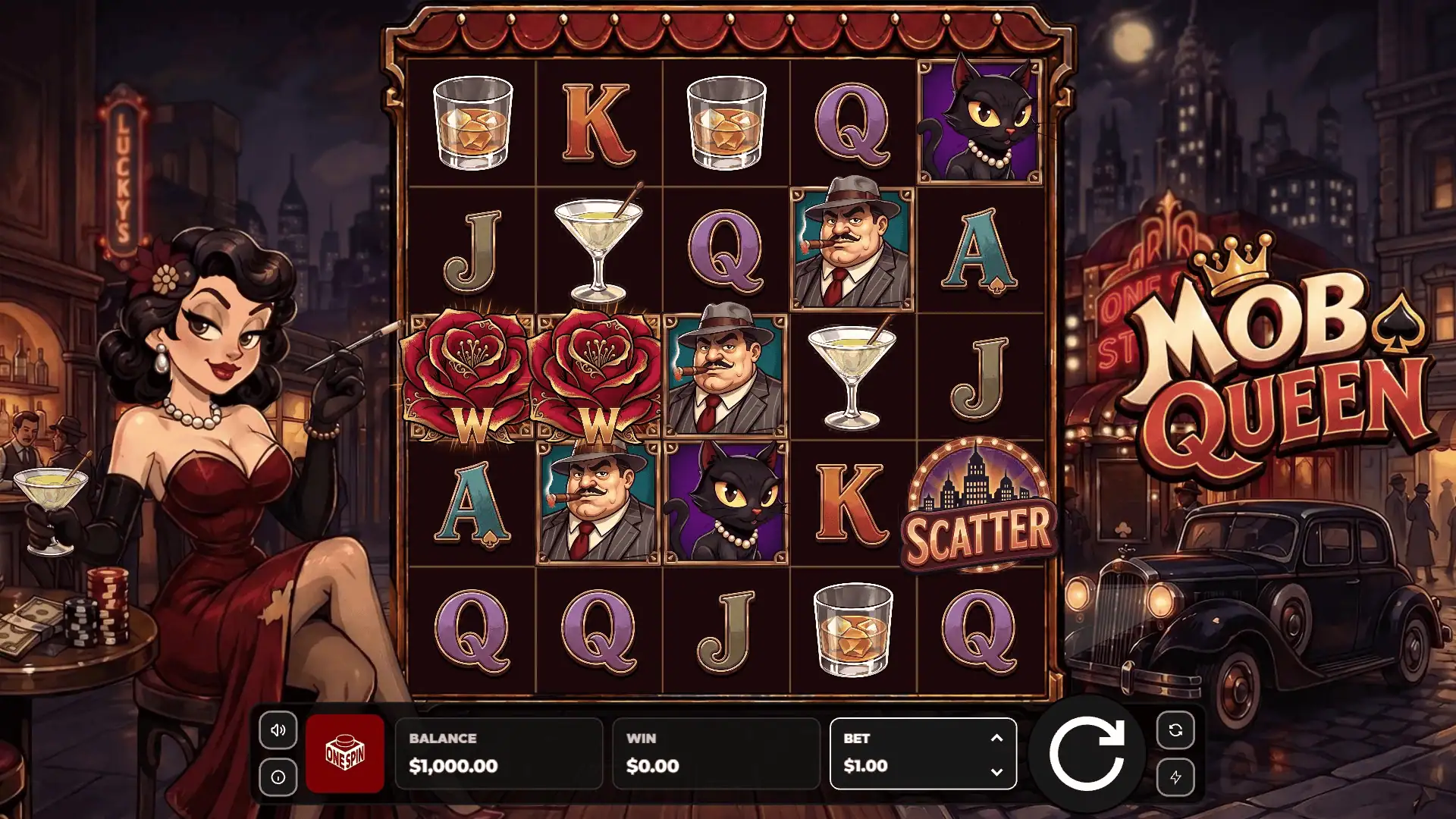 Mob Queen slot gameplay reels