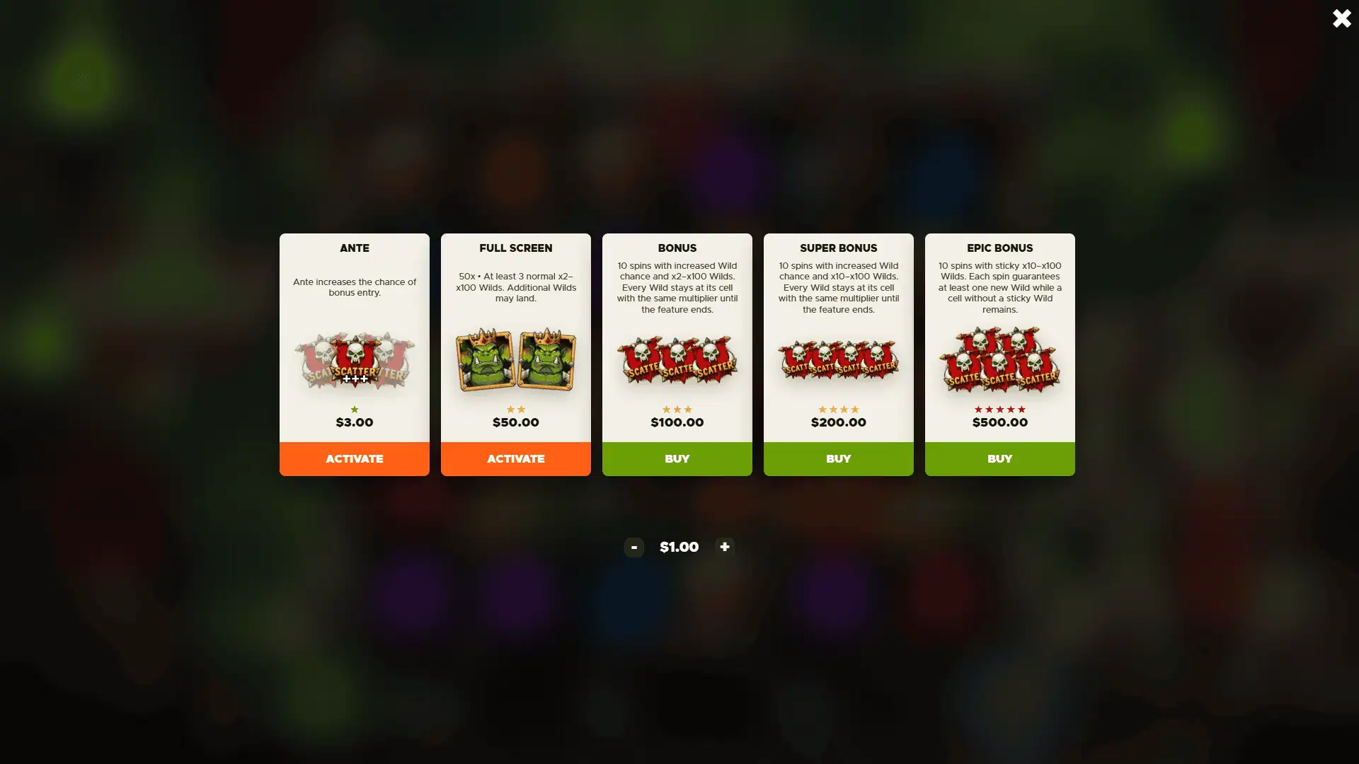 Orc Dominion bonus buy menu