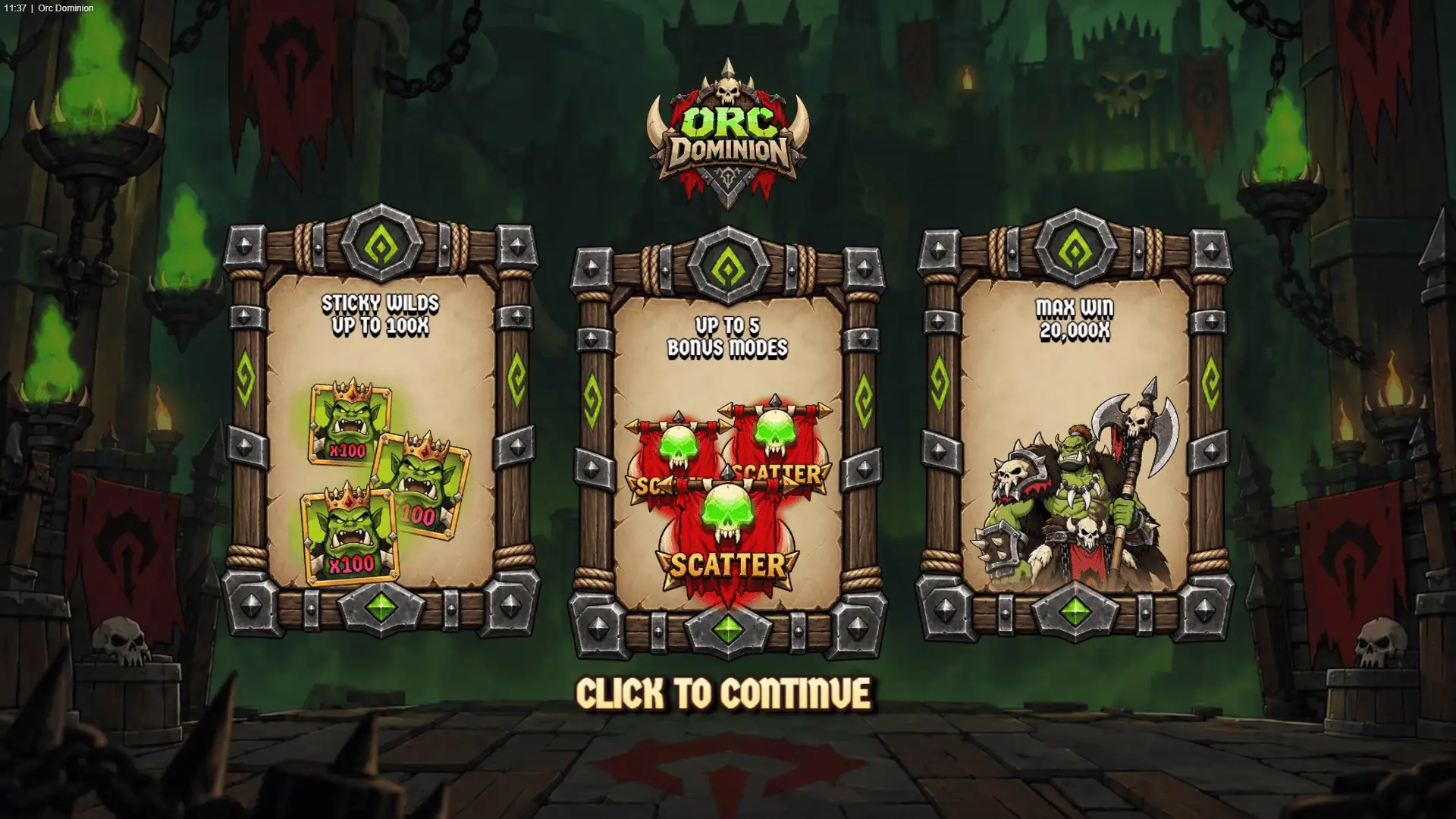 Orc Dominion slot intro screen