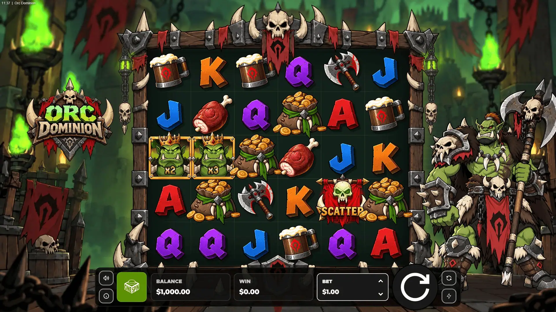 Orc Dominion slot gameplay reels
