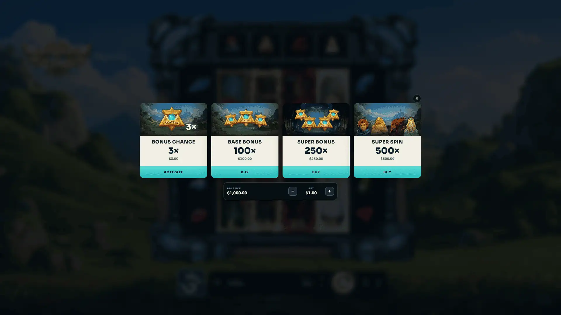 Legends Of Time bonus buy menu