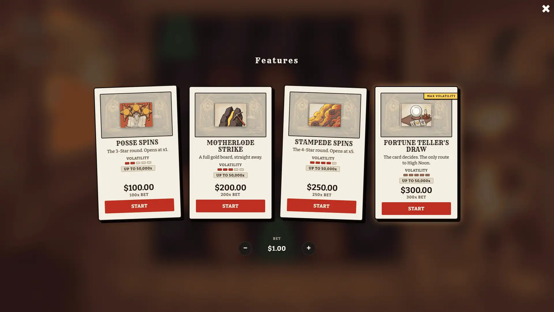 Dustys Bounty bonus buy menu