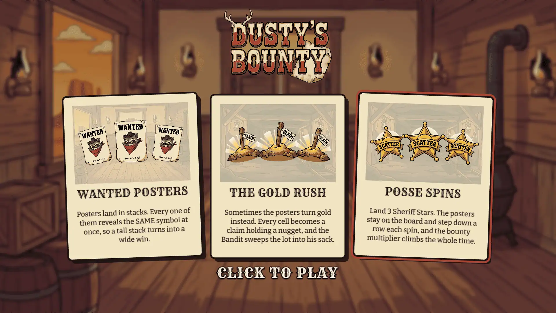 Dustys Bounty slot intro screen