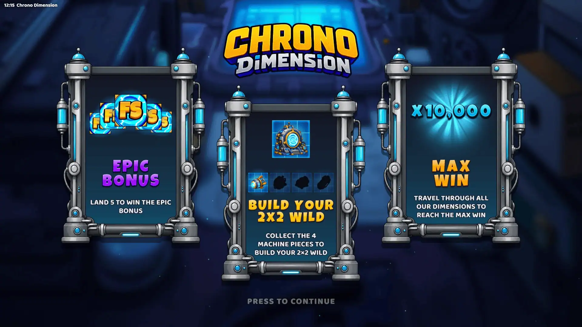 Chrono Dimension slot intro screen