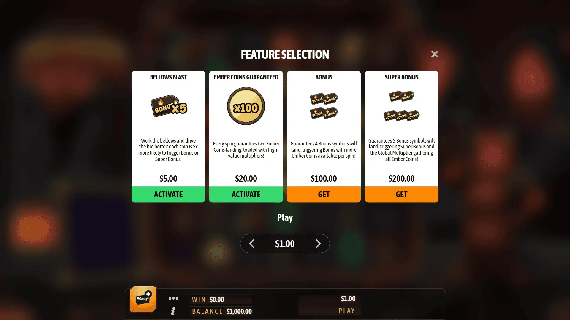 Ashbrand Forge bonus buy menu
