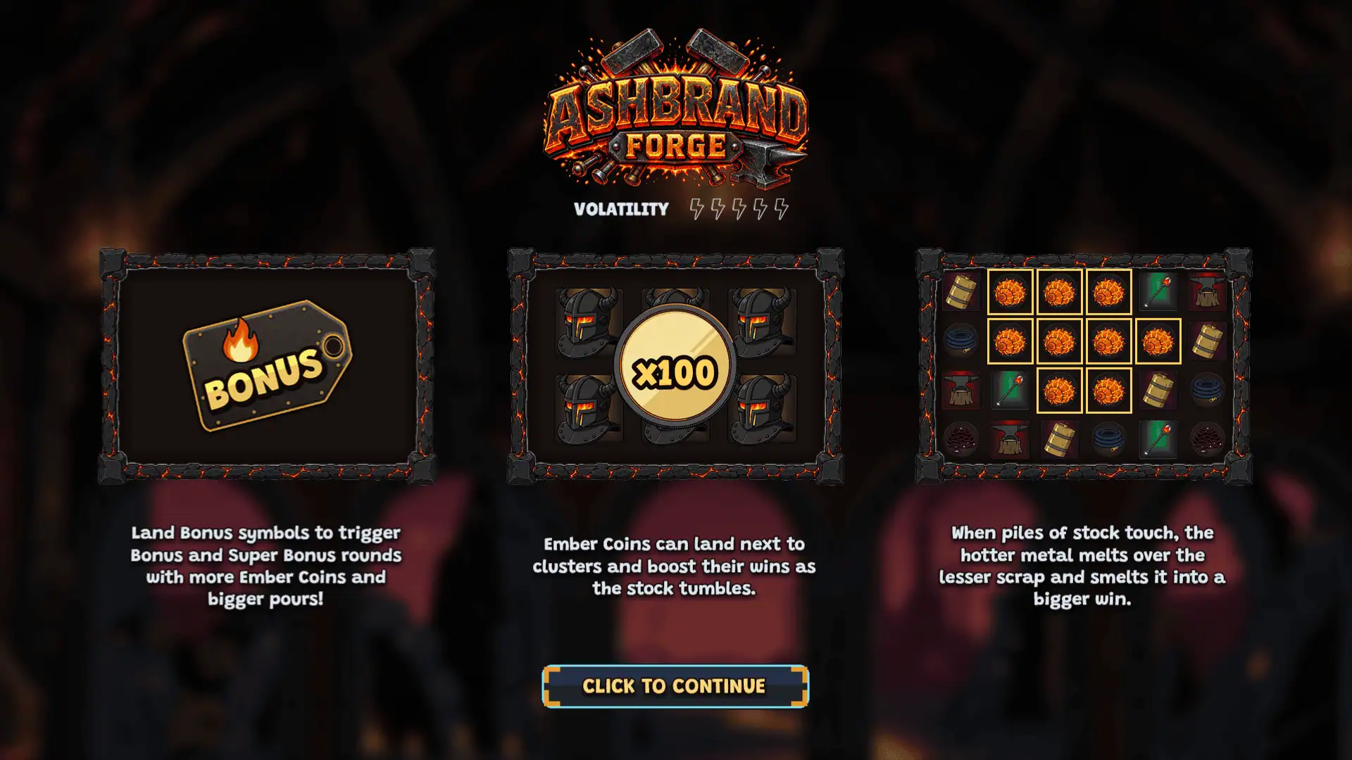 Ashbrand Forge slot intro screen