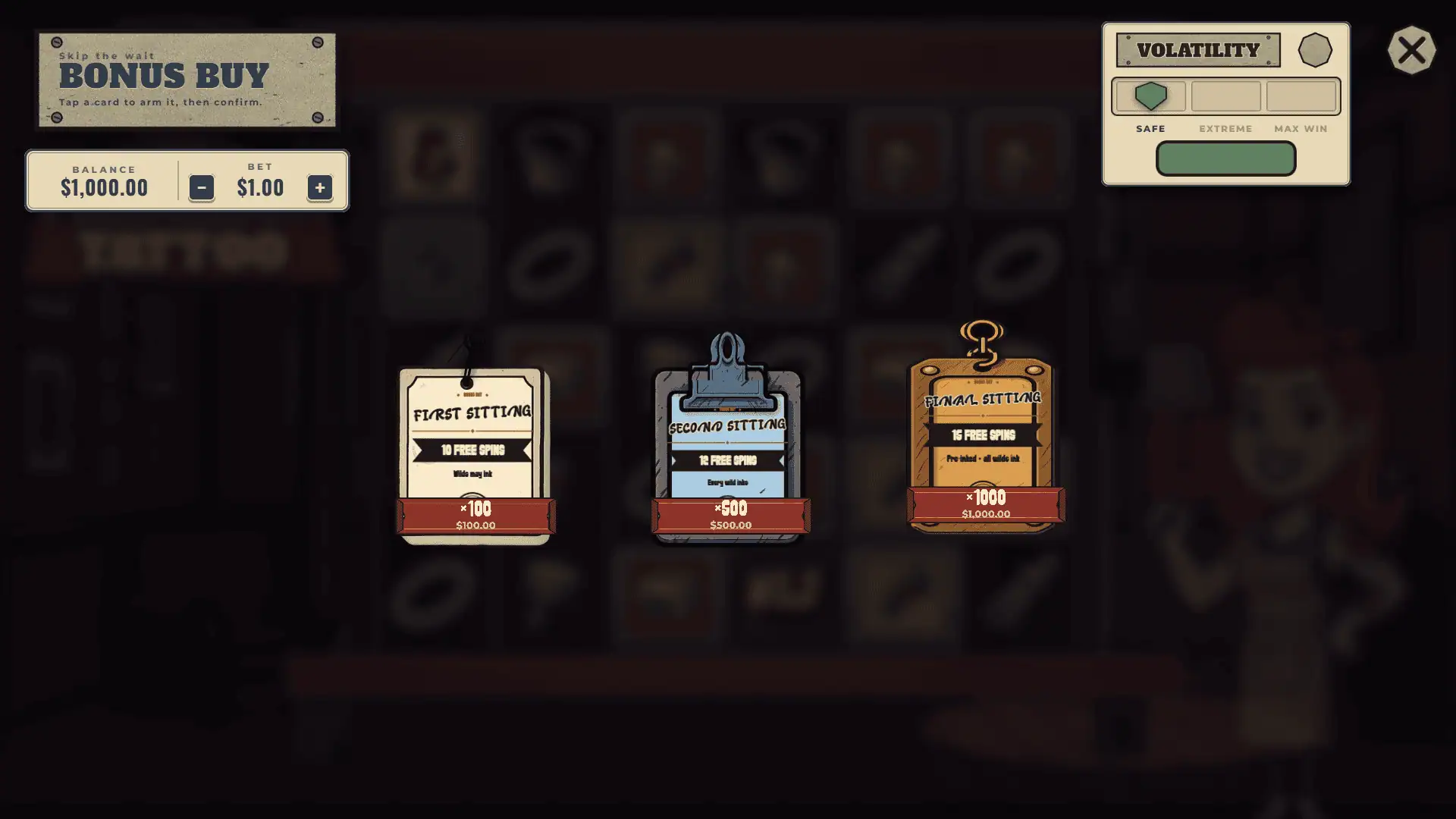 Vermilion Tatto bonus buy menu