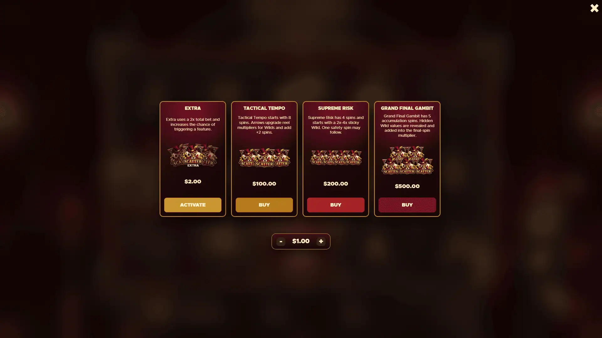 Gamblers Gambit bonus buy menu