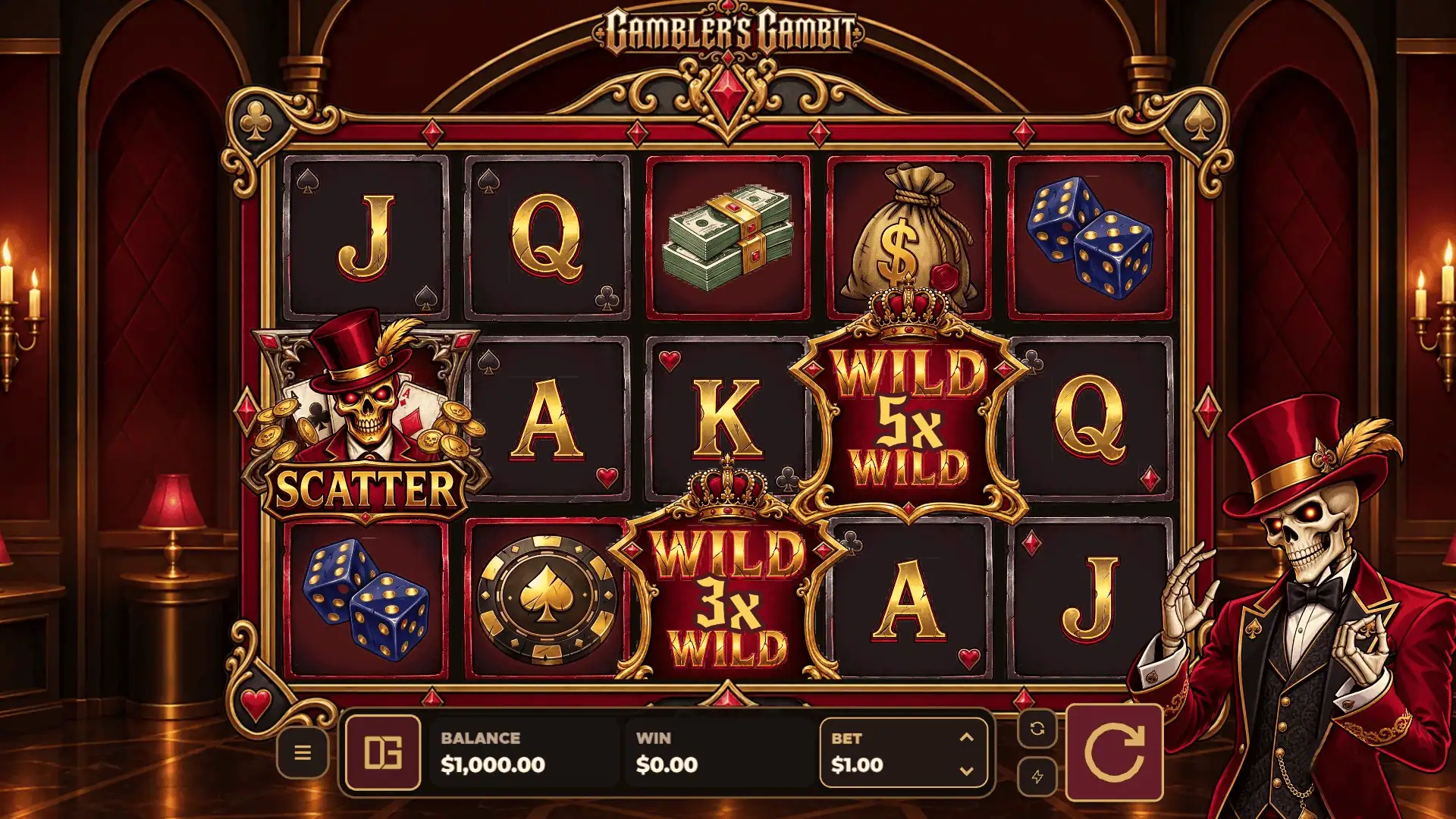 Gamblers Gambit slot gameplay reels